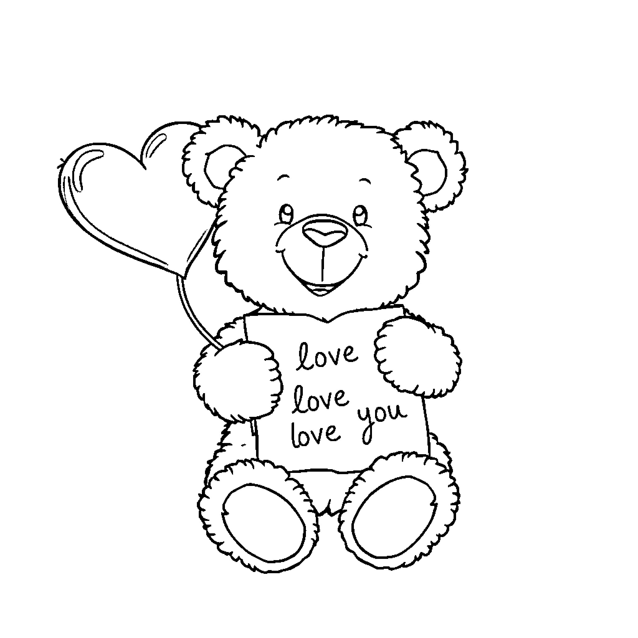 Teddy Bear expressing love and affection Coloring Page (free black-and-white line drawing printable PDF for all, from beginners to advanced learners, including children, teens, adults, and seniors)