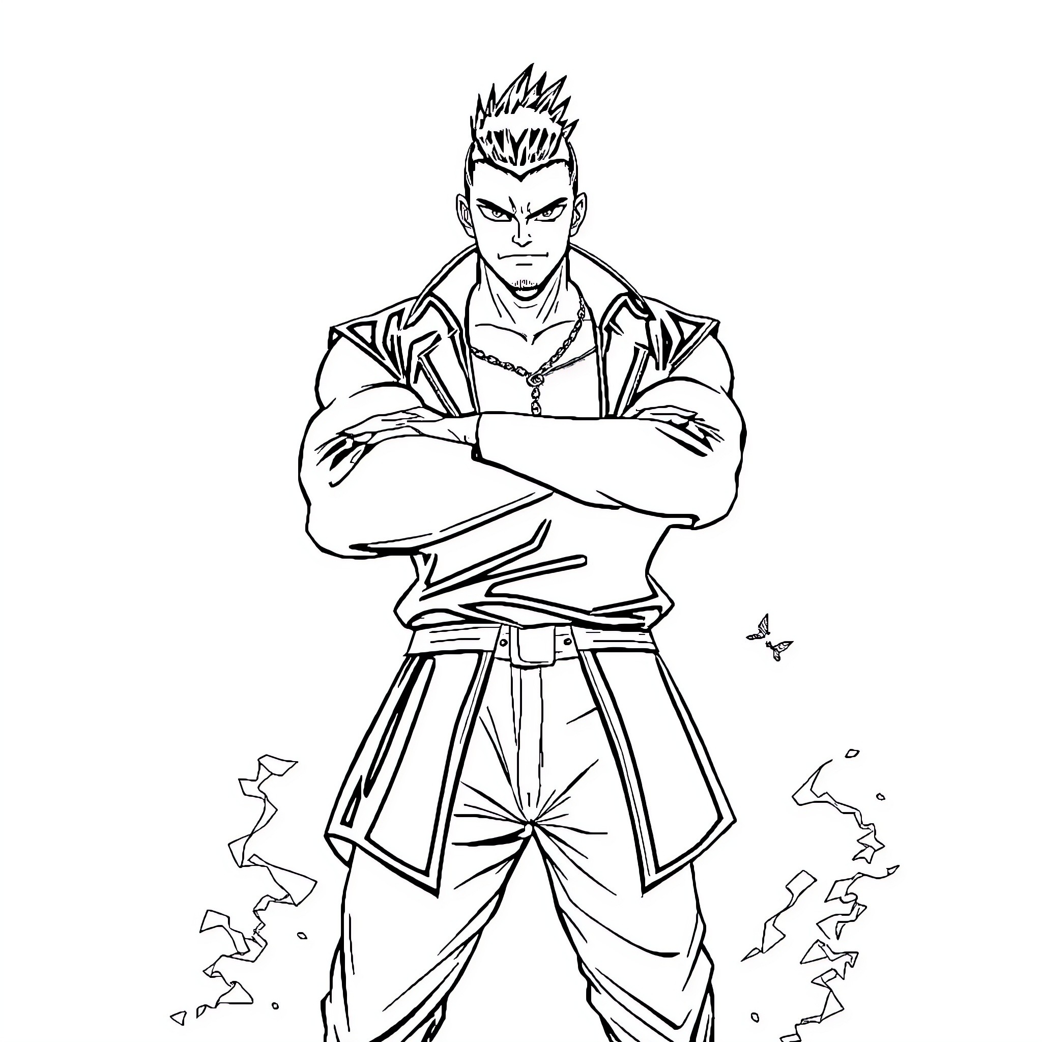 Kaneshiro's Fierce Determination Coloring Page (free black-and-white line drawing printable PDF for all, from beginners to advanced learners, including children, teens, adults, and seniors)