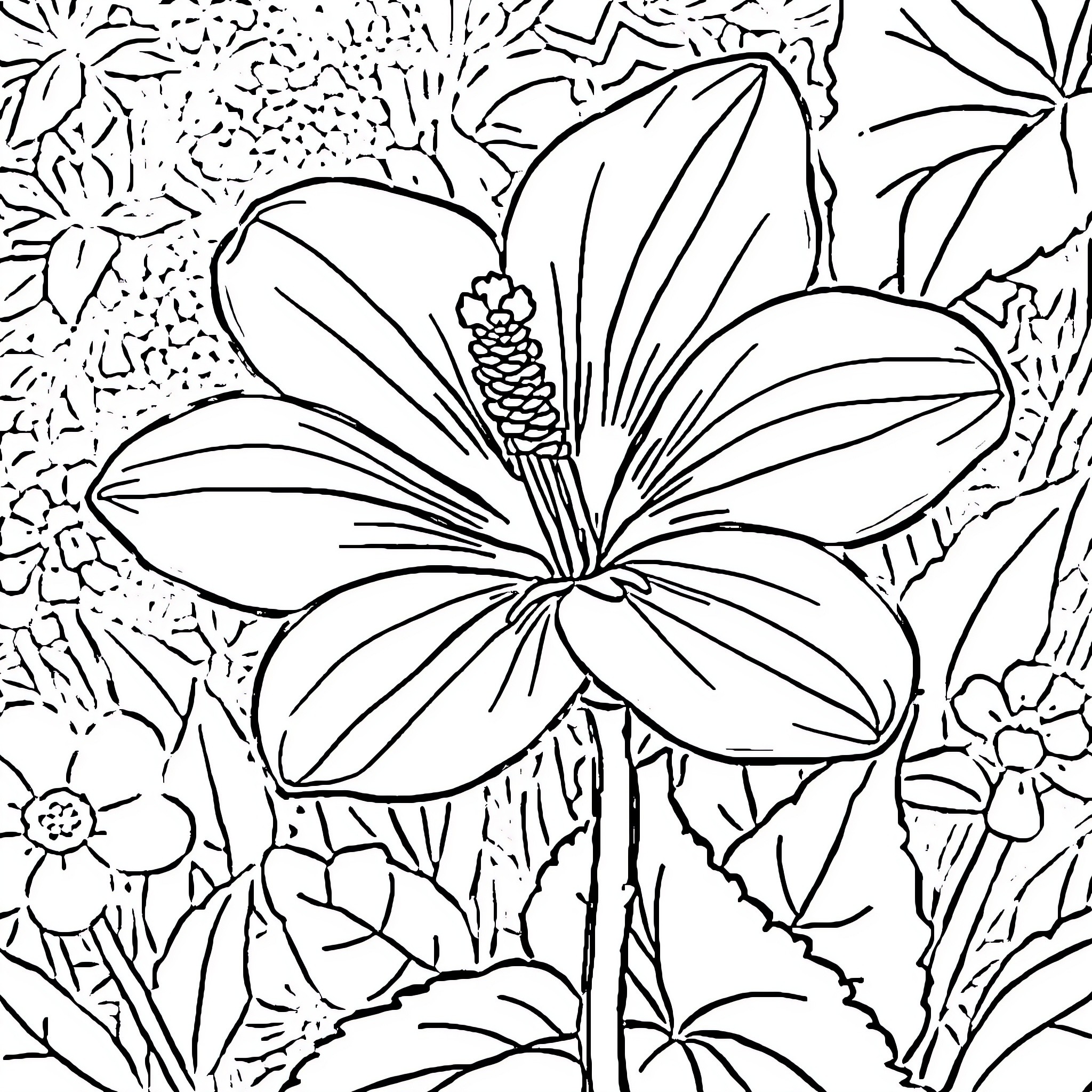 Capuchina: Floral Harmony in Monochrome Coloring Page (free black-and-white line drawing printable PDF for all, from beginners to advanced learners, including children, teens, adults, and seniors)