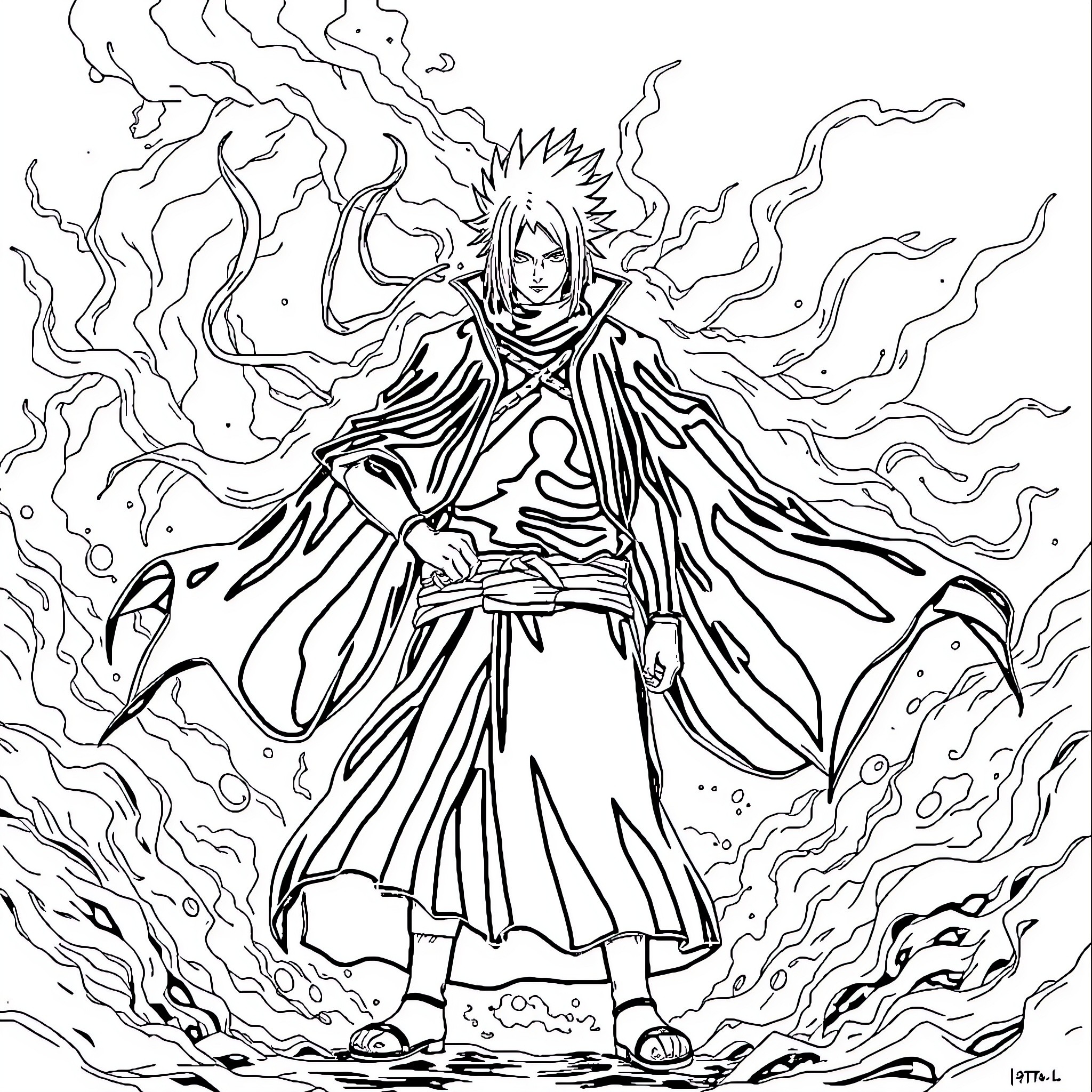 Madara Uchiha's Powerful Shinobi Transformation Coloring Page (free black-and-white line drawing printable PDF for all, from beginners to advanced learners, including children, teens, adults, and seniors)
