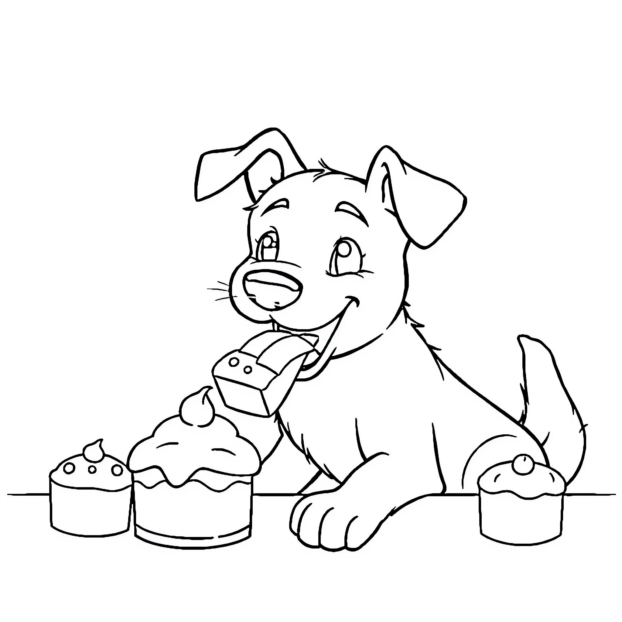 Dog enjoys sweet treats with delight Coloring Page (free black-and-white line drawing printable PDF for all, from beginners to advanced learners, including children, teens, adults, and seniors)