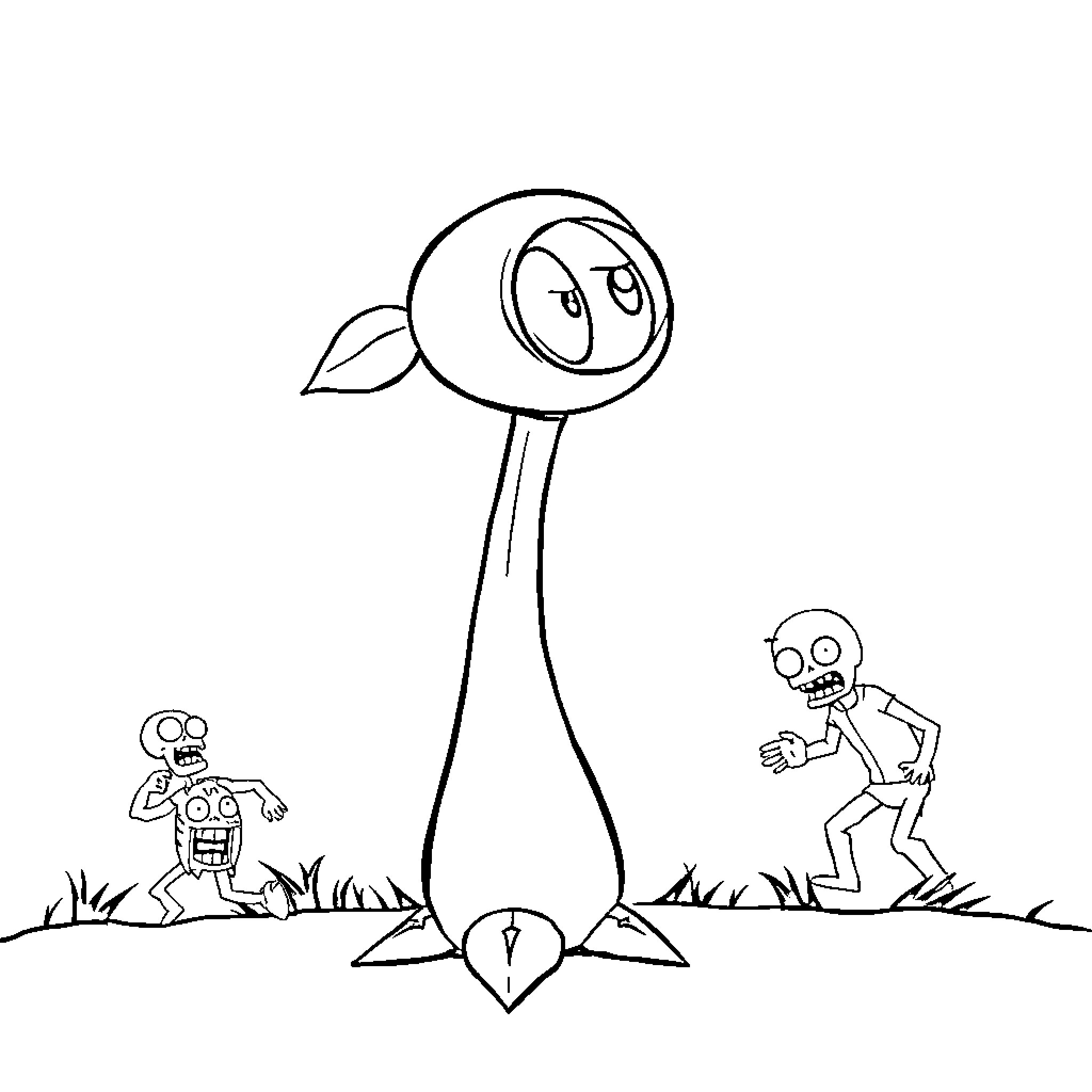 Peashooter protecting its garden from zombies Coloring Page (free black-and-white line drawing printable PDF for all, from beginners to advanced learners, including children, teens, adults, and seniors)