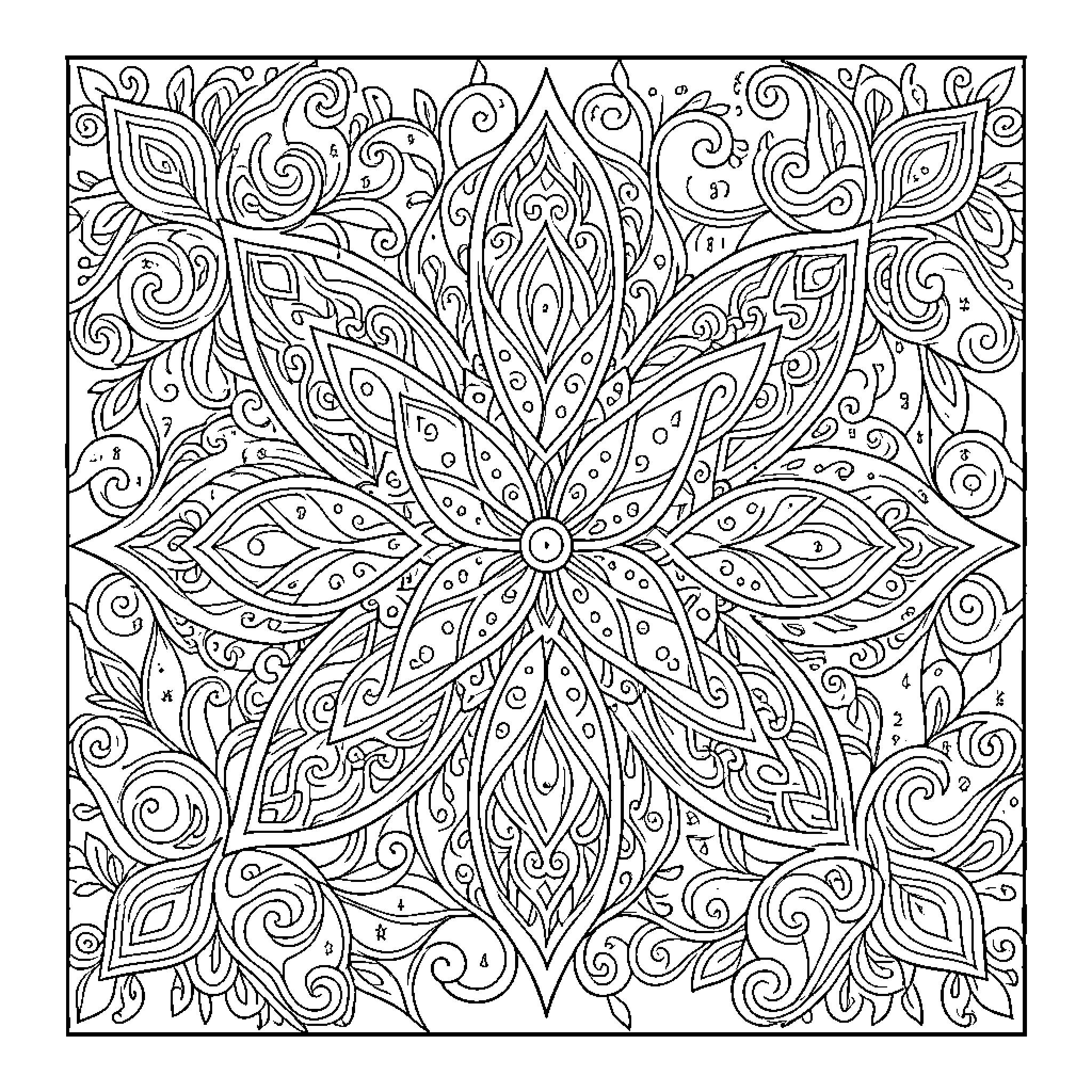 Adult Intricate Floral Mandala Pattern Coloring Page (free black-and-white line drawing printable PDF for all, from beginners to advanced learners, including children, teens, adults, and seniors)