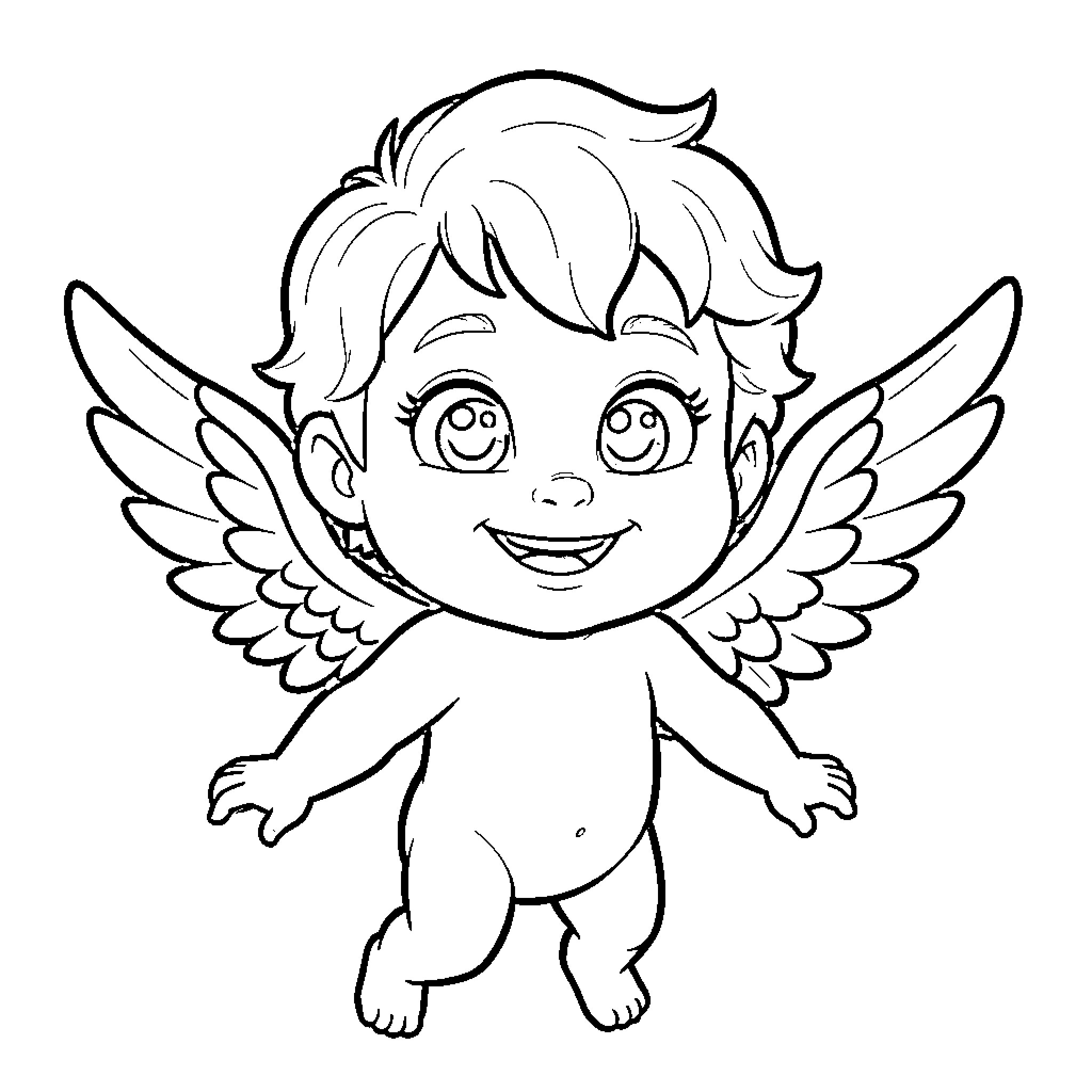 Cupid's Playful Antics Coloring Page (free black-and-white line drawing printable PDF for all, from beginners to advanced learners, including children, teens, adults, and seniors)