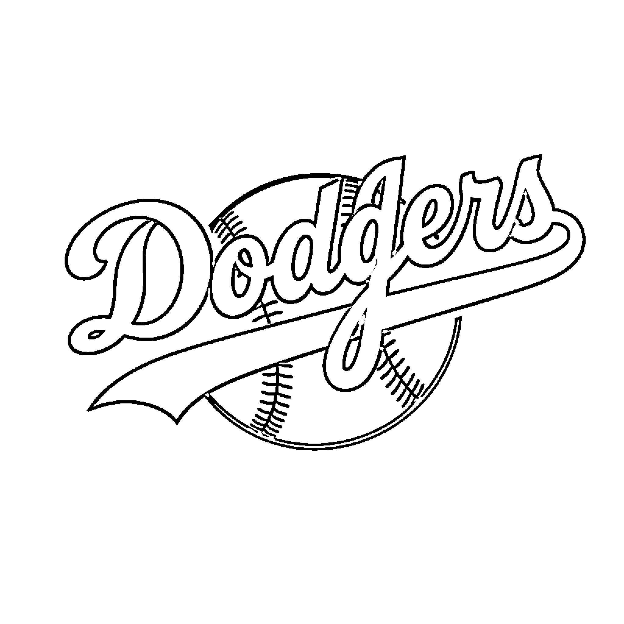 Dodgers Logo with Baseball Graphic Coloring Page (free black-and-white line drawing printable PDF for all, from beginners to advanced learners, including children, teens, adults, and seniors)