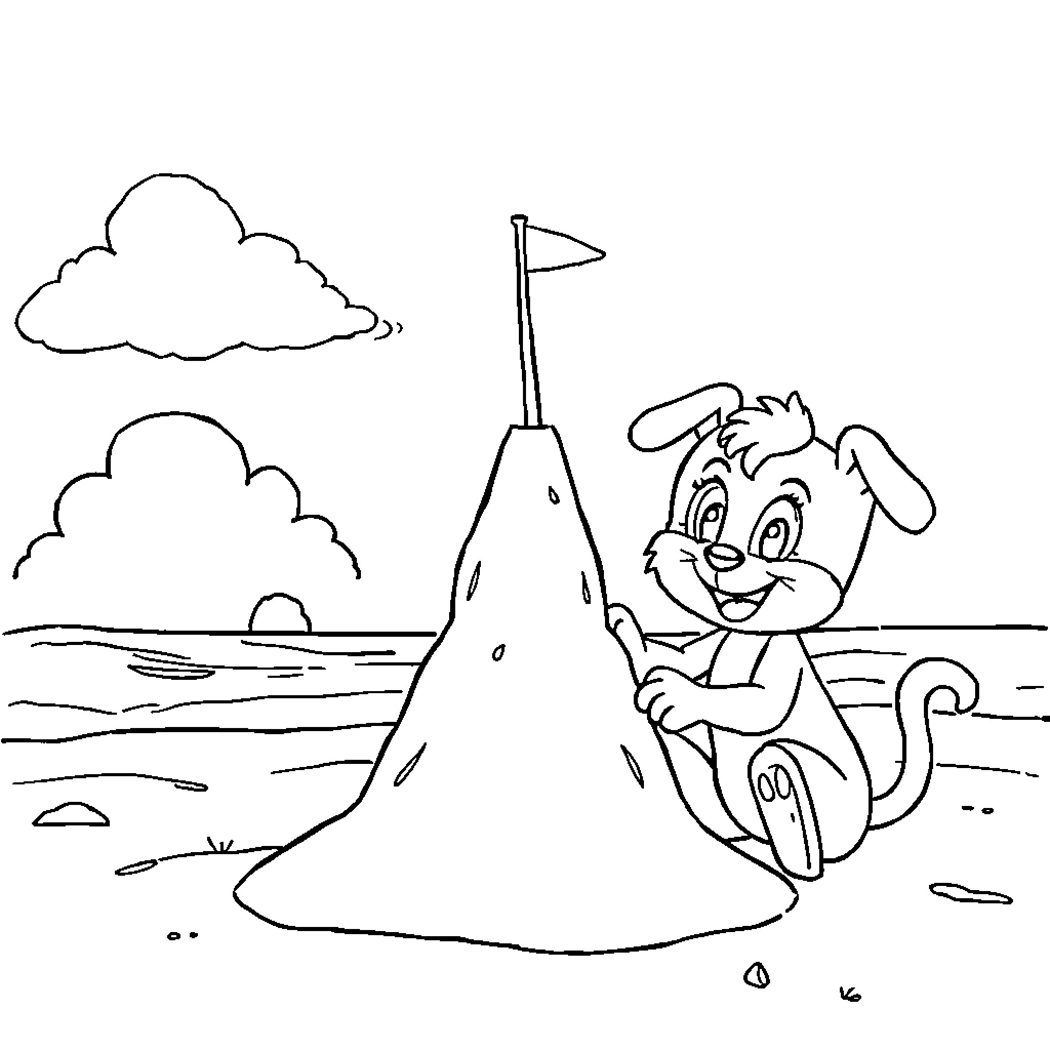 Bluey building a sandcastle by the beach Coloring Page (free black-and-white line drawing printable PDF for all, from beginners to advanced learners, including children, teens, adults, and seniors)