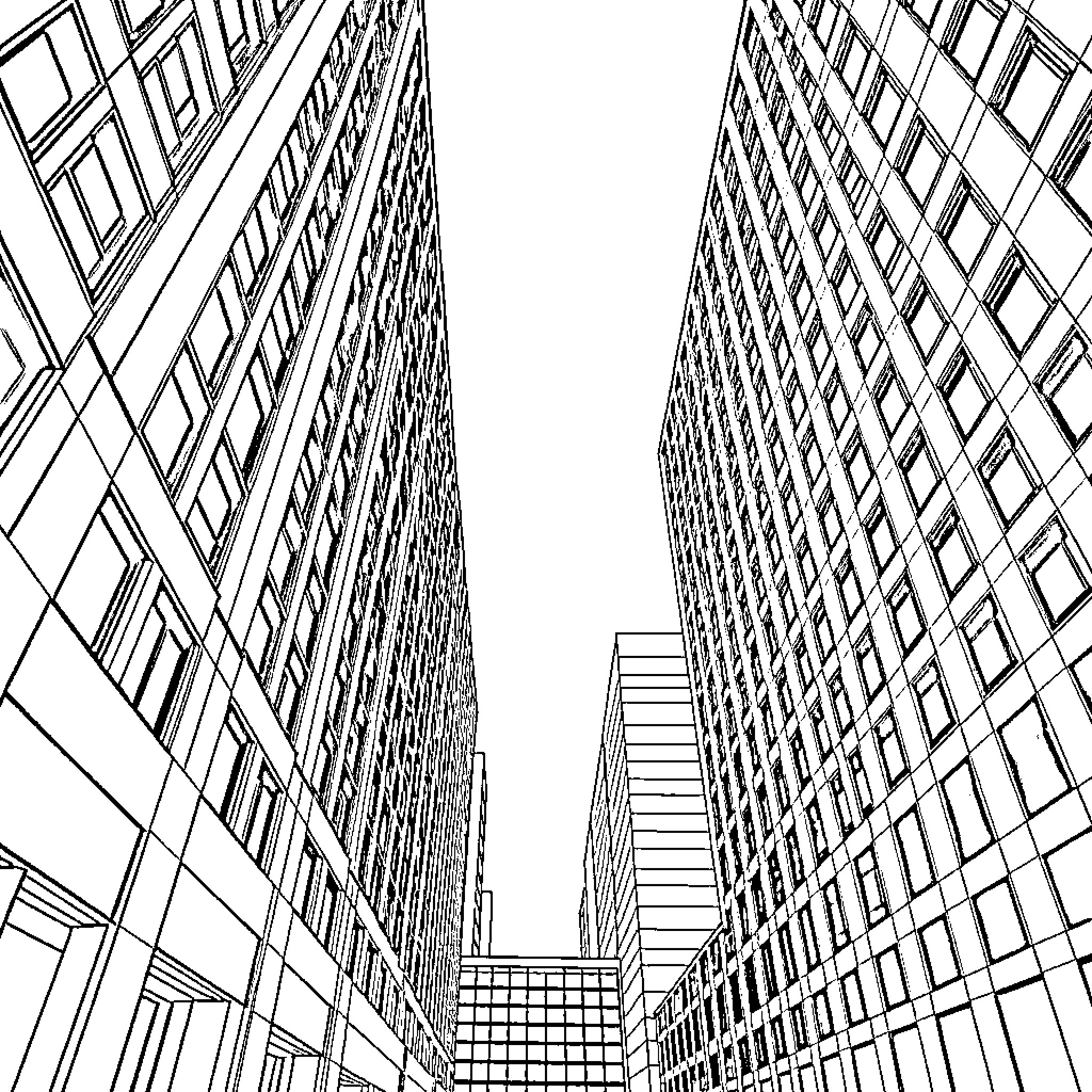Building with intersecting architectural patterns Coloring Page (free black-and-white line drawing printable PDF for all, from beginners to advanced learners, including children, teens, adults, and seniors)