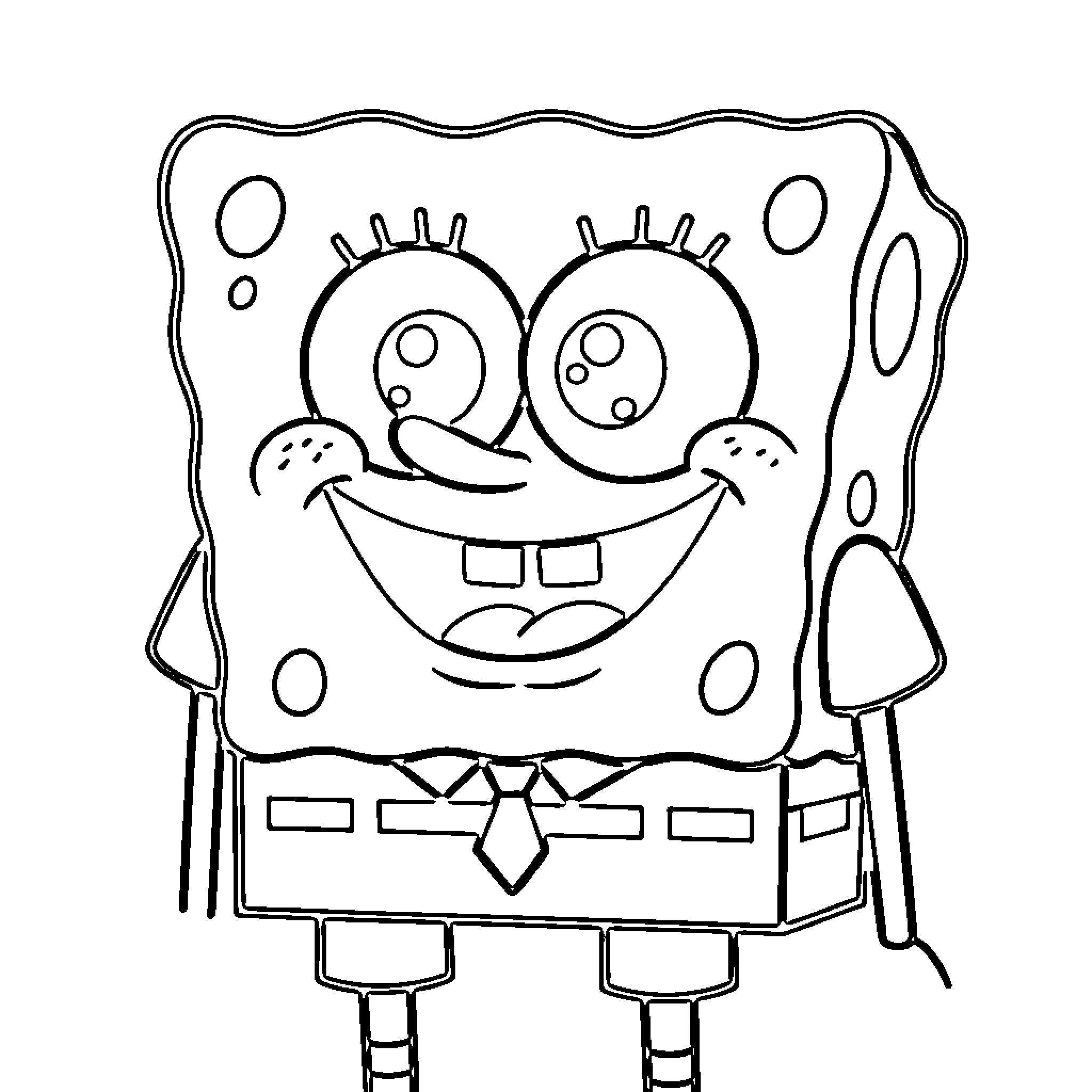 Spongebob's Cheerful Expressions and Outfit Coloring Page (free black-and-white line drawing printable PDF for all, from beginners to advanced learners, including children, teens, adults, and seniors)