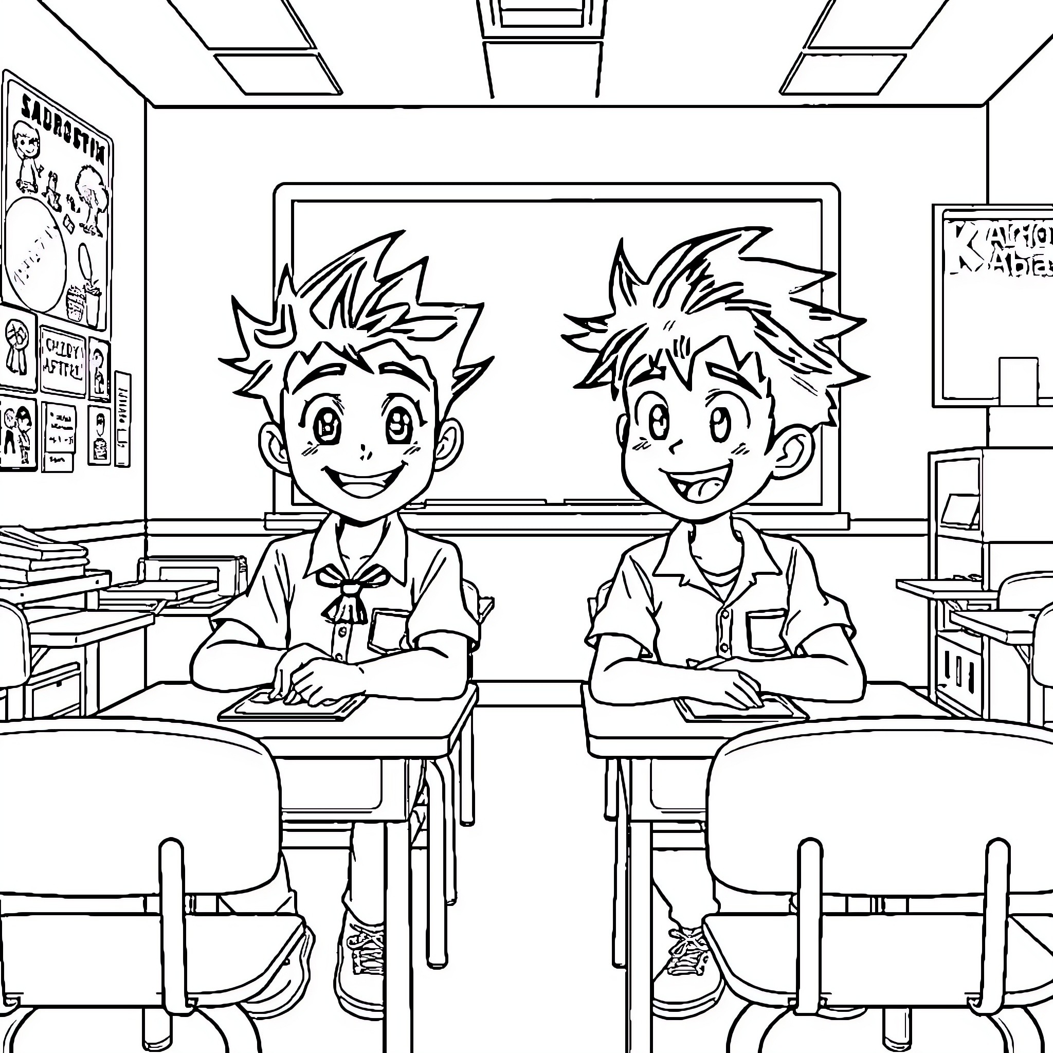 Jojo's Classroom Adventure Coloring Page (free black-and-white line drawing printable PDF for all, from beginners to advanced learners, including children, teens, adults, and seniors)