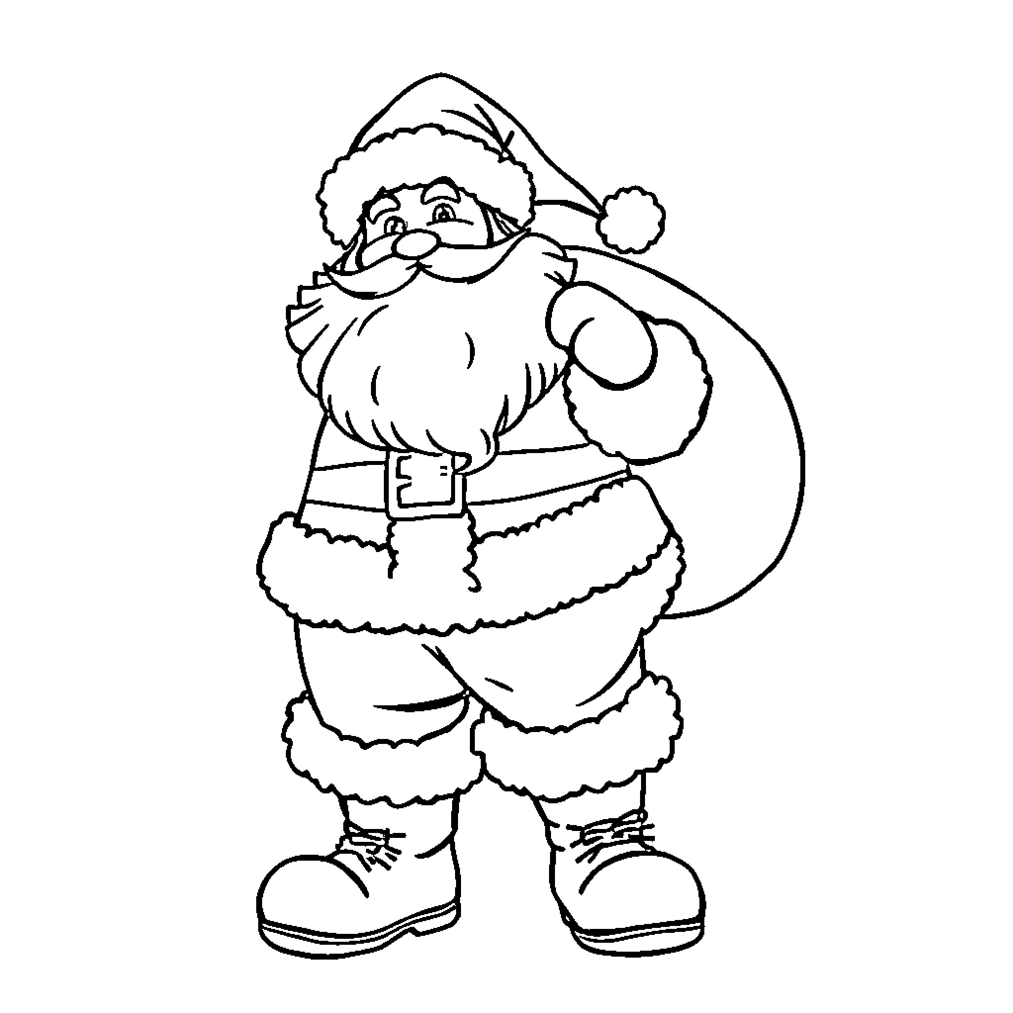 Santa Claus in winter attire waving Coloring Page (free black-and-white line drawing printable PDF for all, from beginners to advanced learners, including children, teens, adults, and seniors)