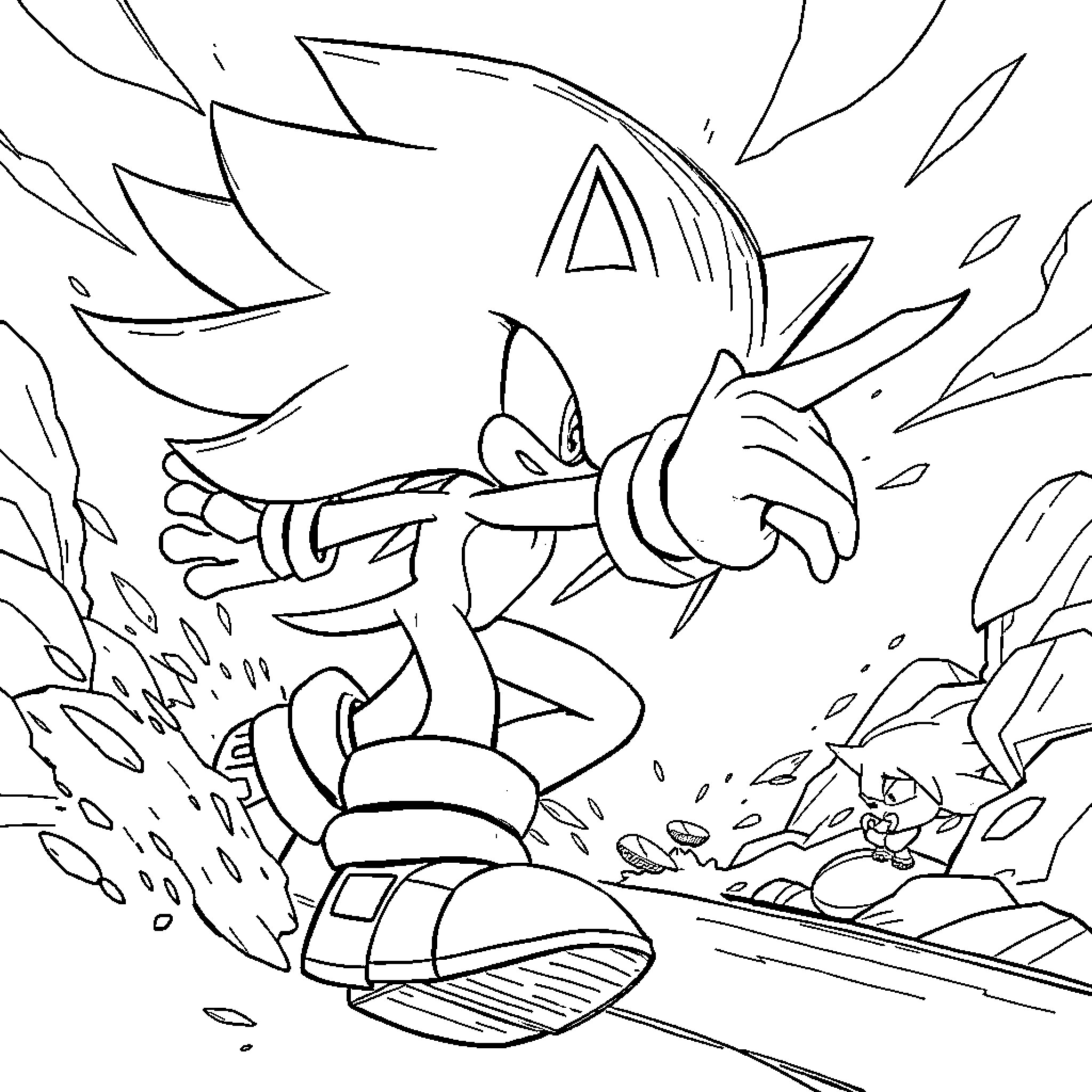 Roblox character in action-packed adventure scene Coloring Page (free black-and-white line drawing printable PDF for all, from beginners to advanced learners, including children, teens, adults, and seniors)