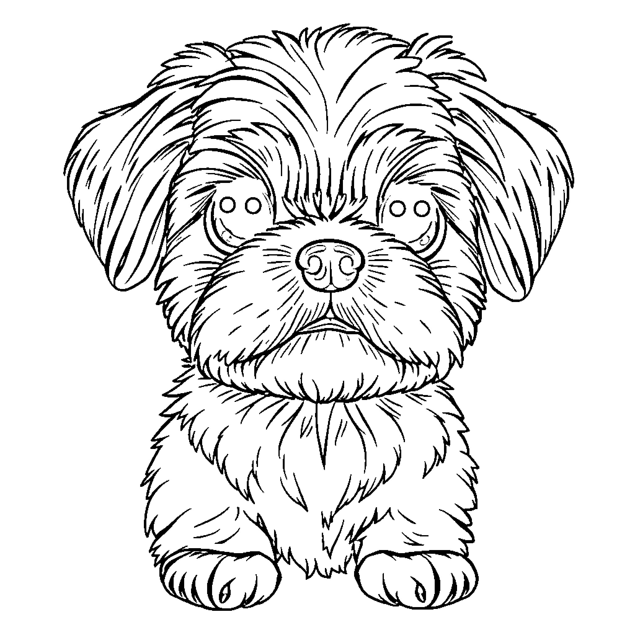 Shih Tzu puppy with adorable facial expression Coloring Page (free black-and-white line drawing printable PDF for all, from beginners to advanced learners, including children, teens, adults, and seniors)