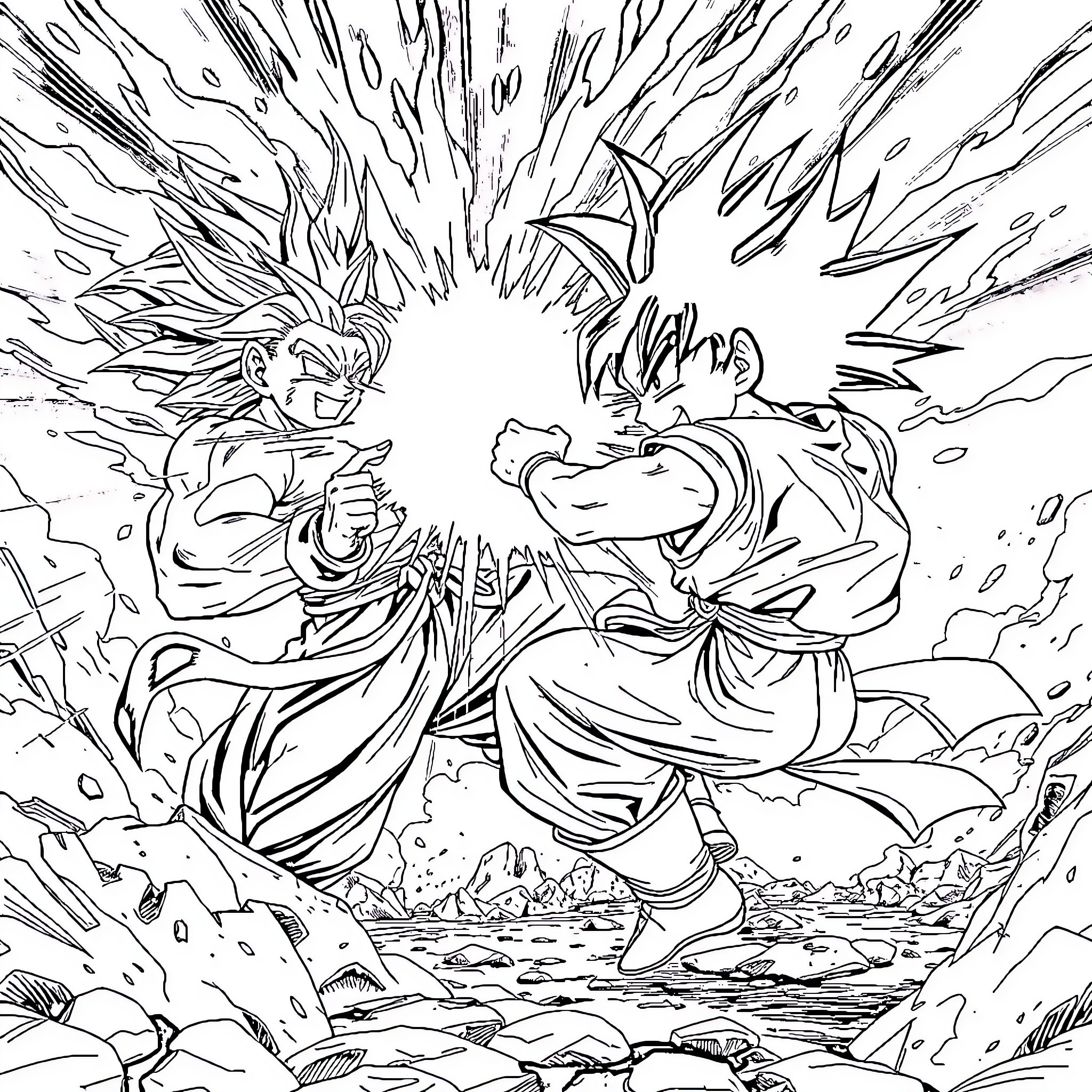 Gojo's Intense Battle Coloring Page (free black-and-white line drawing printable PDF for all, from beginners to advanced learners, including children, teens, adults, and seniors)