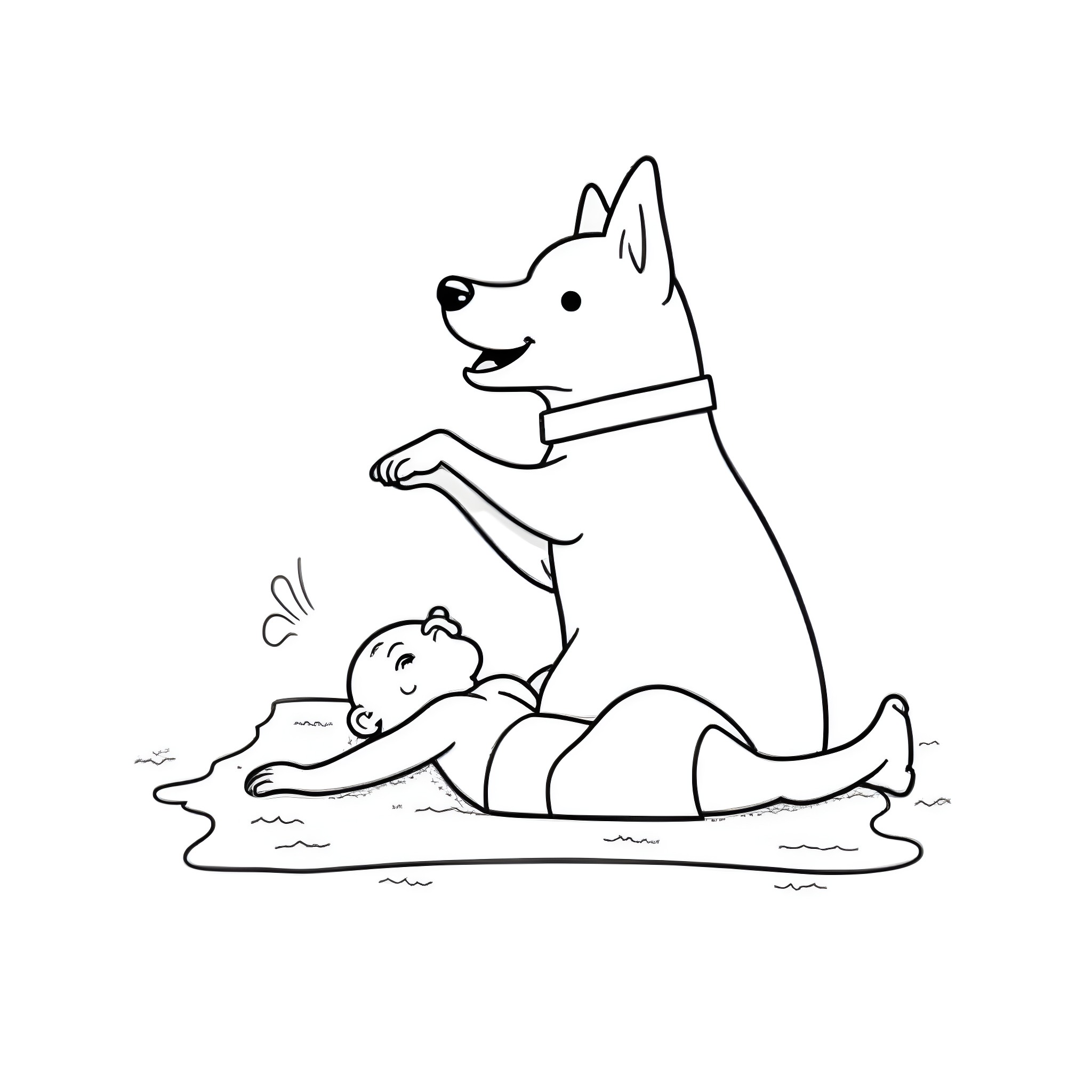 Dog helping a person in need Coloring Page (free black-and-white line drawing printable PDF for all, from beginners to advanced learners, including children, teens, adults, and seniors)