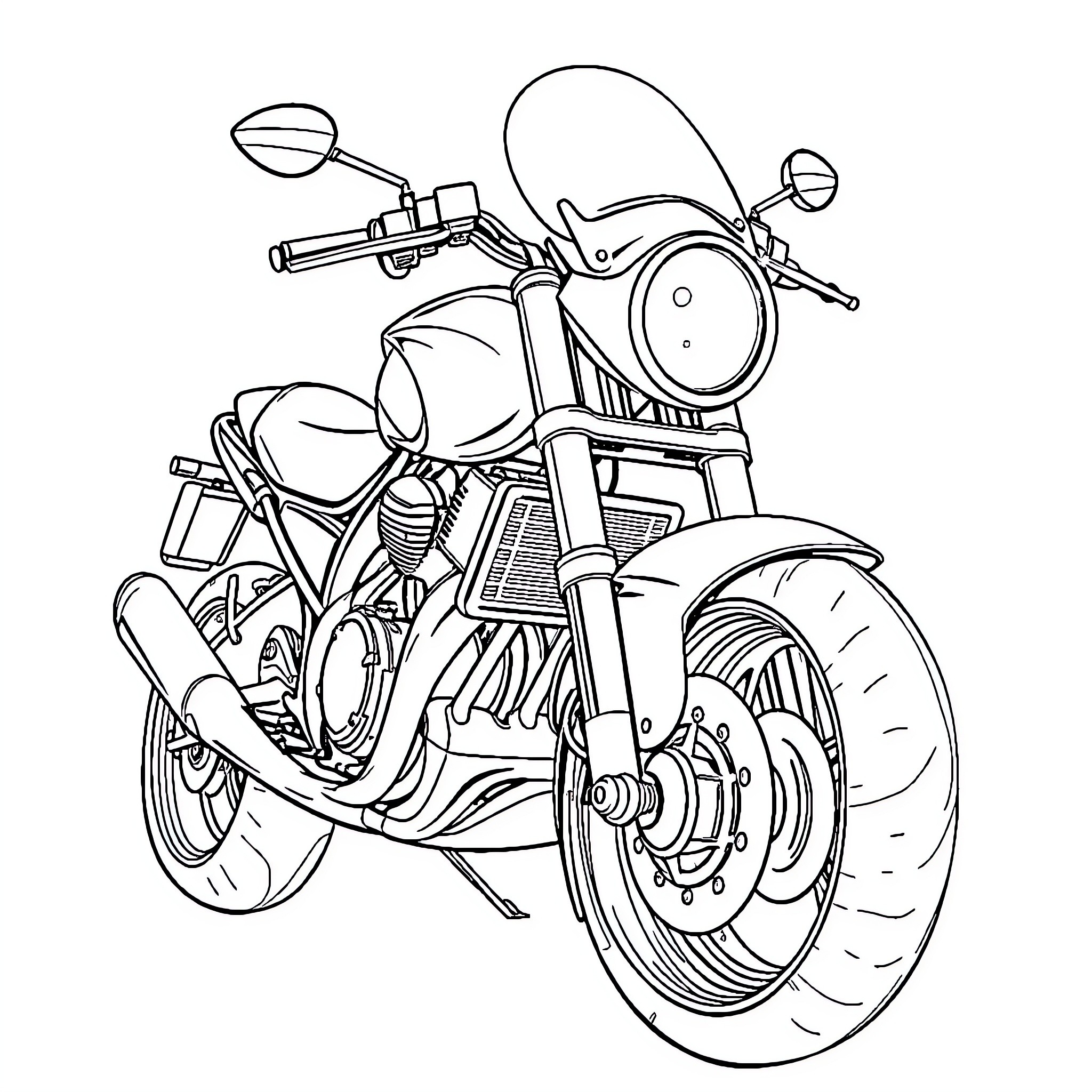 Motorbike in motion with sleek design Coloring Page (free black-and-white line drawing printable PDF for all, from beginners to advanced learners, including children, teens, adults, and seniors)