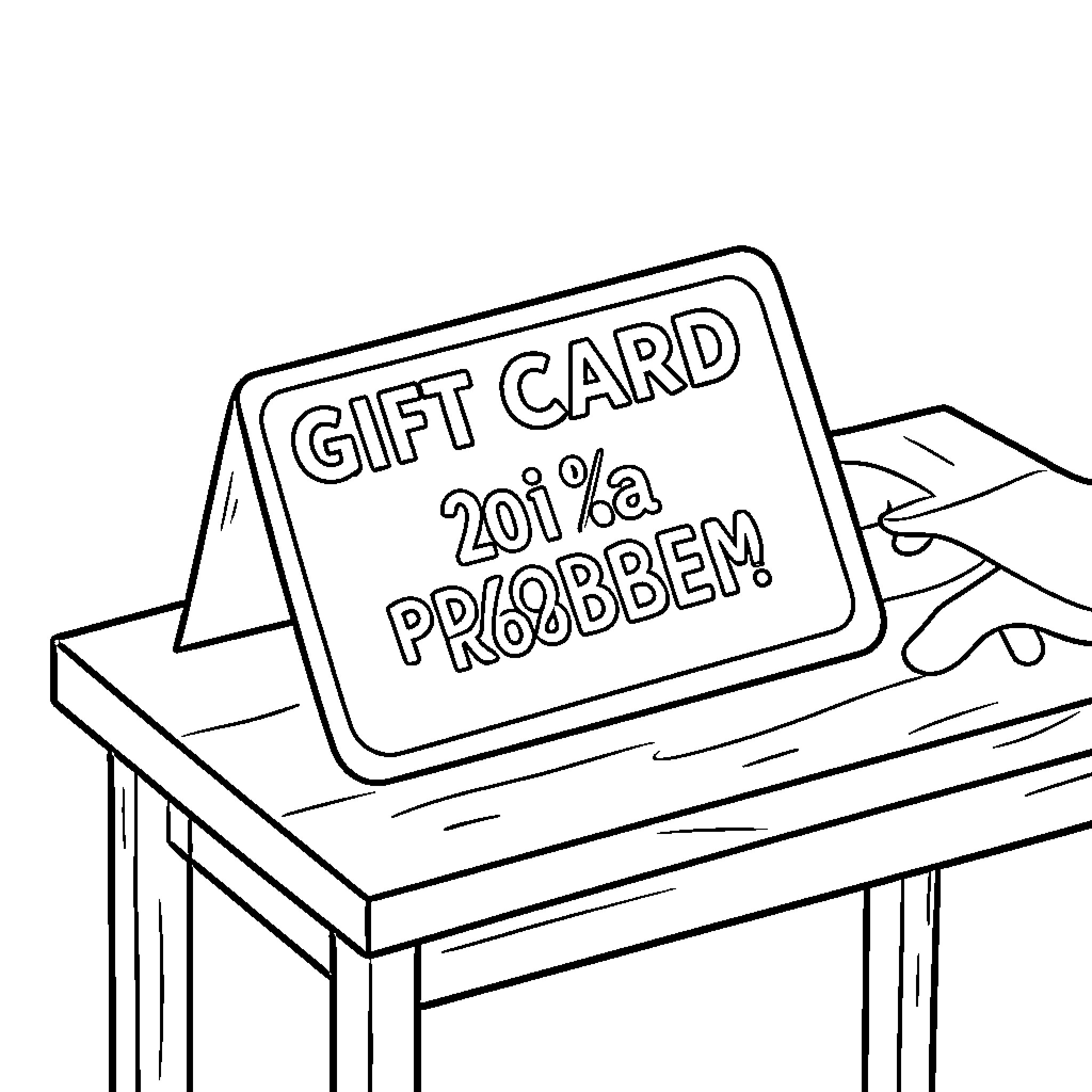 Gift Card Problem Coloring Page (free black-and-white line drawing printable PDF for all, from beginners to advanced learners, including children, teens, adults, and seniors)