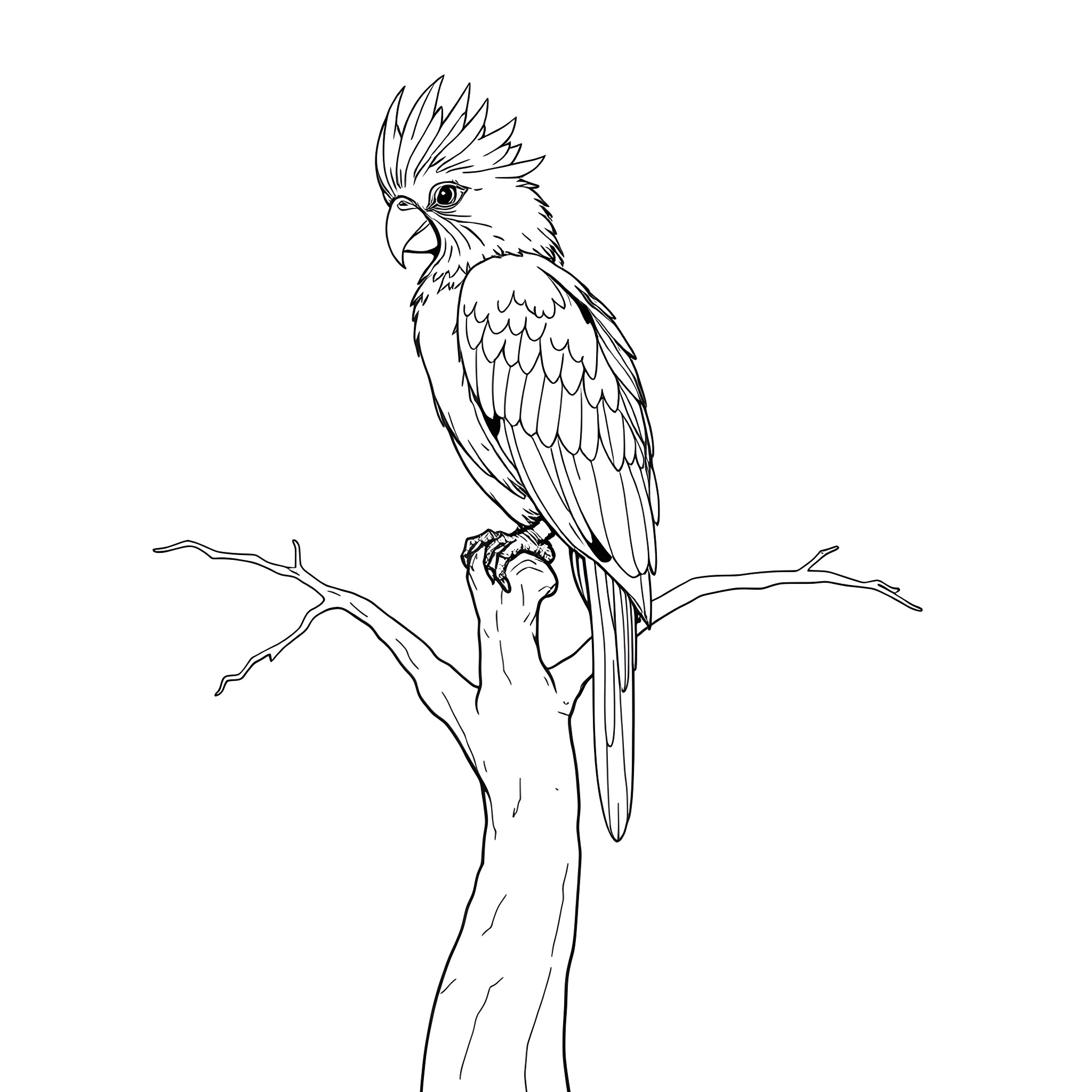 Amandava - Beautiful bird perched on a branch Coloring Page (free black-and-white line drawing printable PDF for all, from beginners to advanced learners, including children, teens, adults, and seniors)