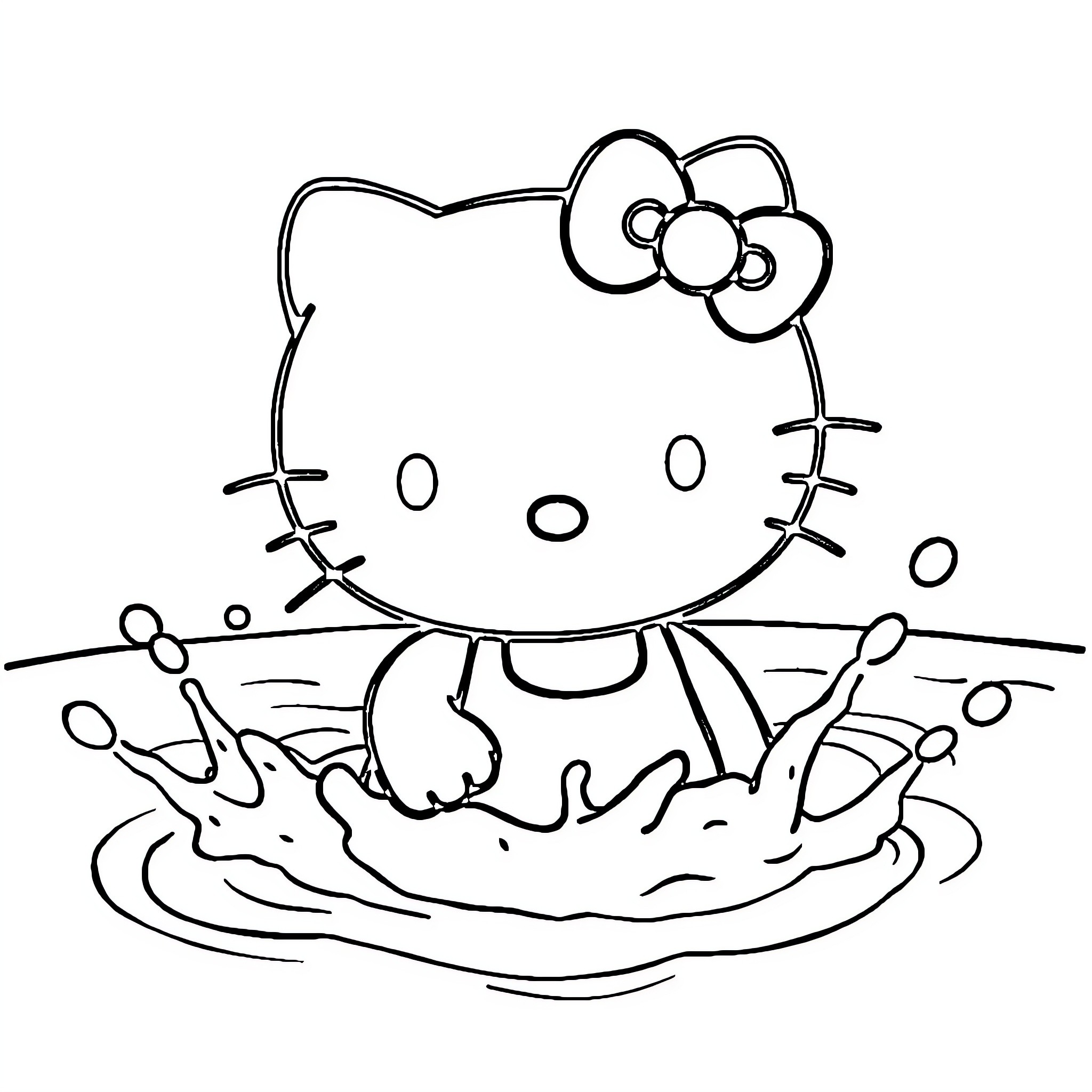 Hello Kitty enjoying a bubbly bath Coloring Page (free black-and-white line drawing printable PDF for all, from beginners to advanced learners, including children, teens, adults, and seniors)