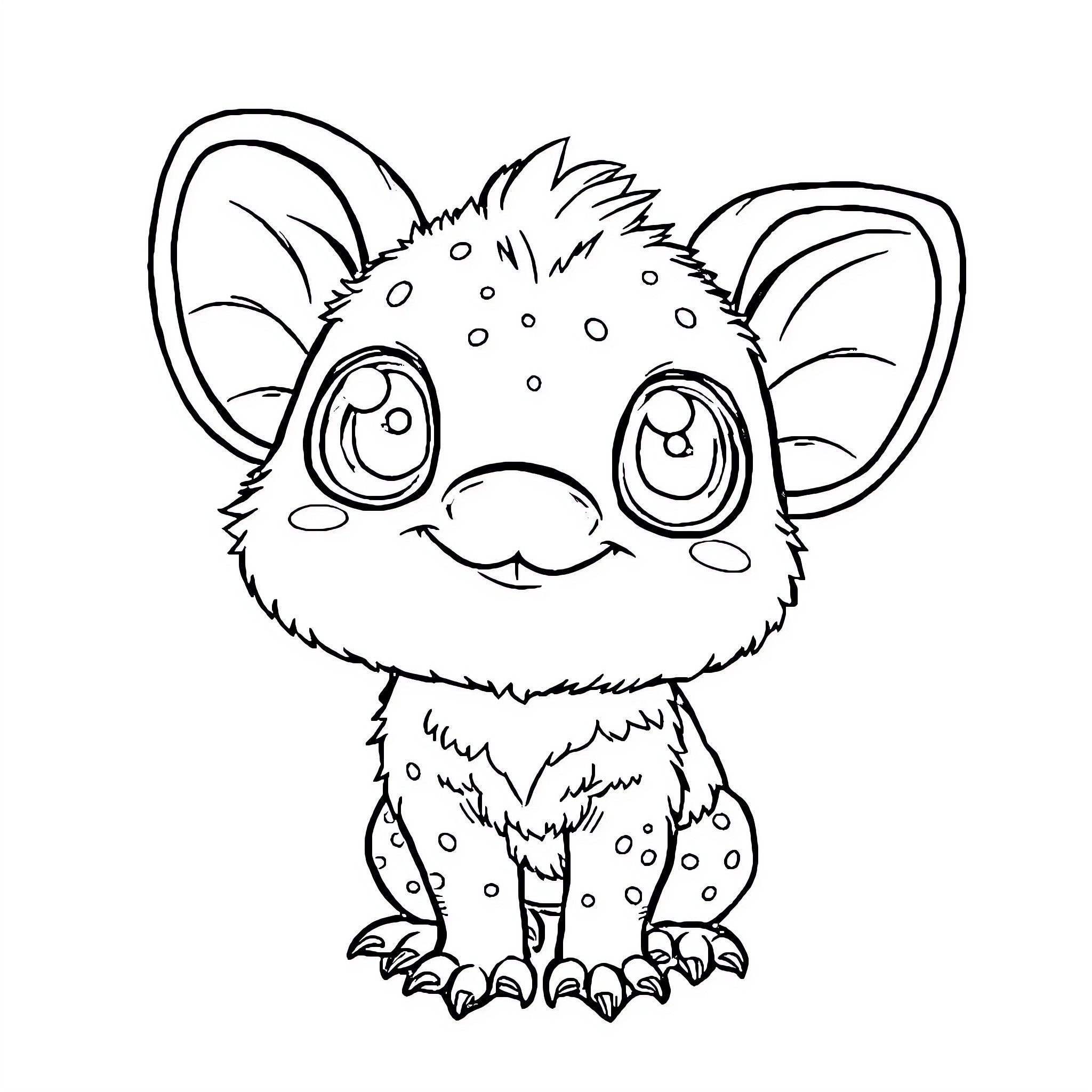 Labubu the Adorable Spotted Creature Coloring Page (free black-and-white line drawing printable PDF for all, from beginners to advanced learners, including children, teens, adults, and seniors)