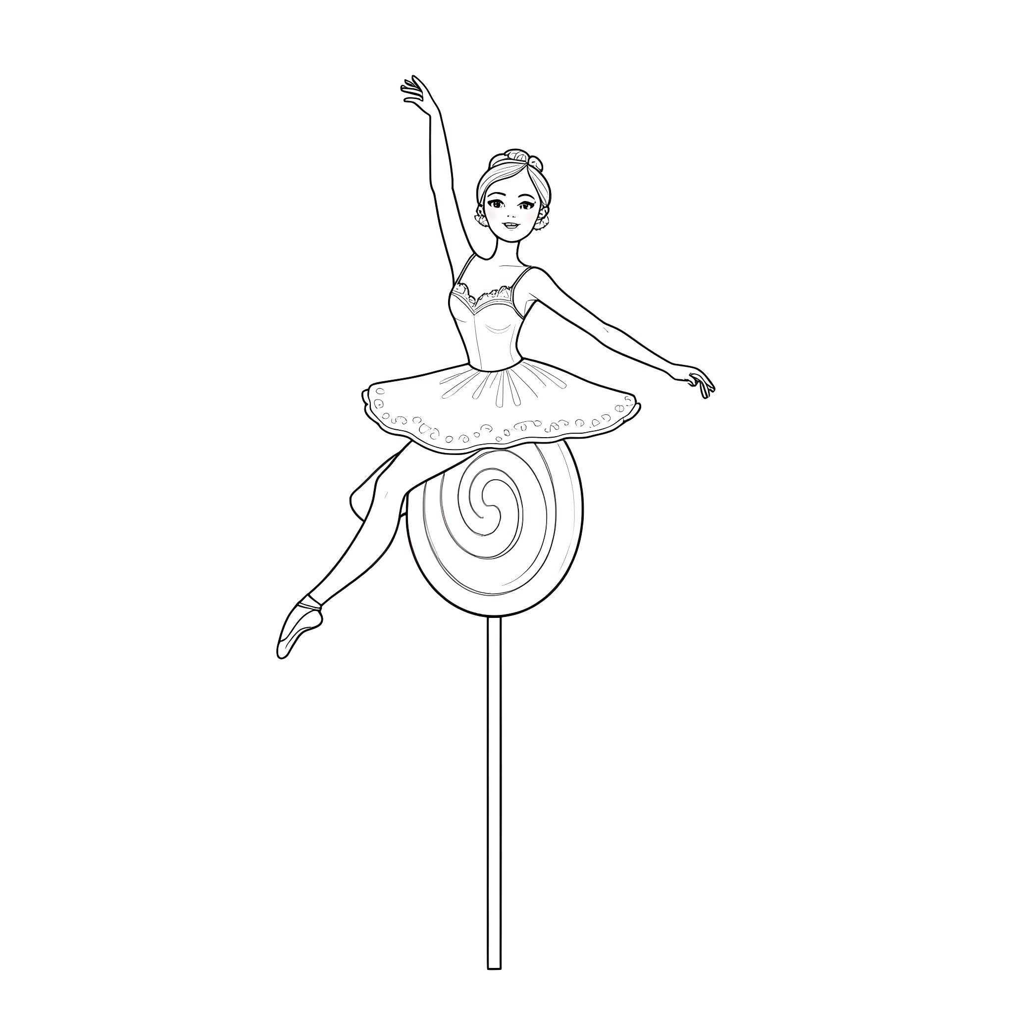 Ballerina Gracefully Performing on Stage Coloring Page (free black-and-white line drawing printable PDF for all, from beginners to advanced learners, including children, teens, adults, and seniors)