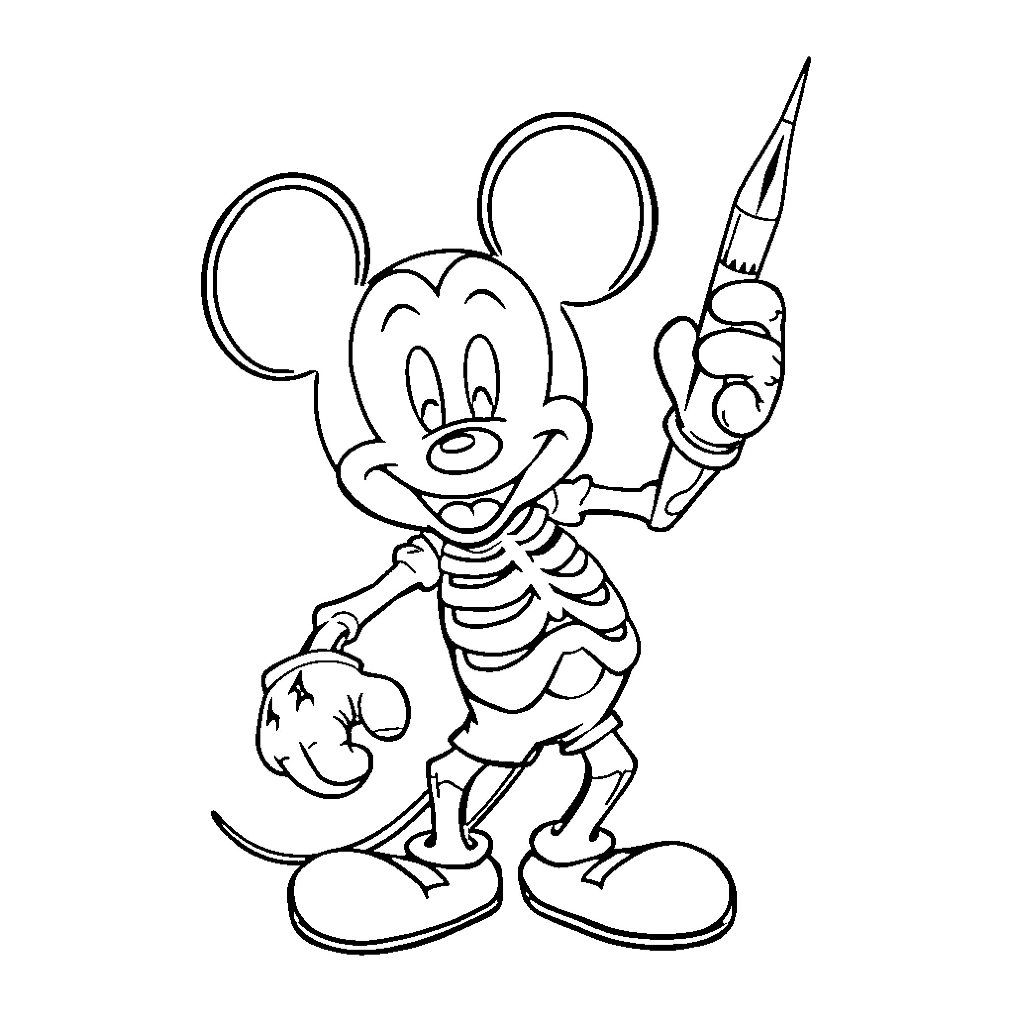 Mickey Mouse drawing with pen Coloring Page (free black-and-white line drawing printable PDF for all, from beginners to advanced learners, including children, teens, adults, and seniors)