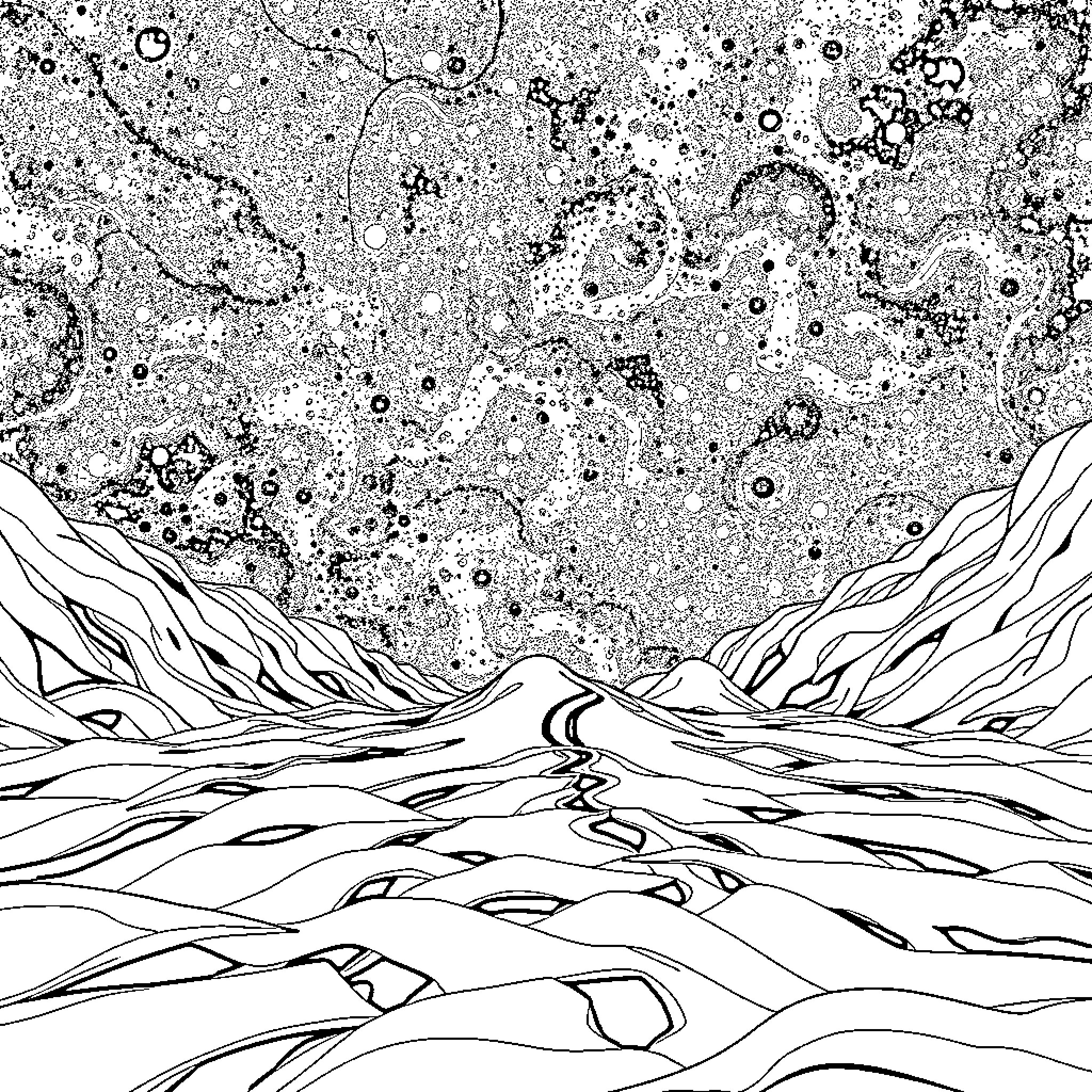 Creation of a Surreal Landscape Coloring Page (free black-and-white line drawing printable PDF for all, from beginners to advanced learners, including children, teens, adults, and seniors)