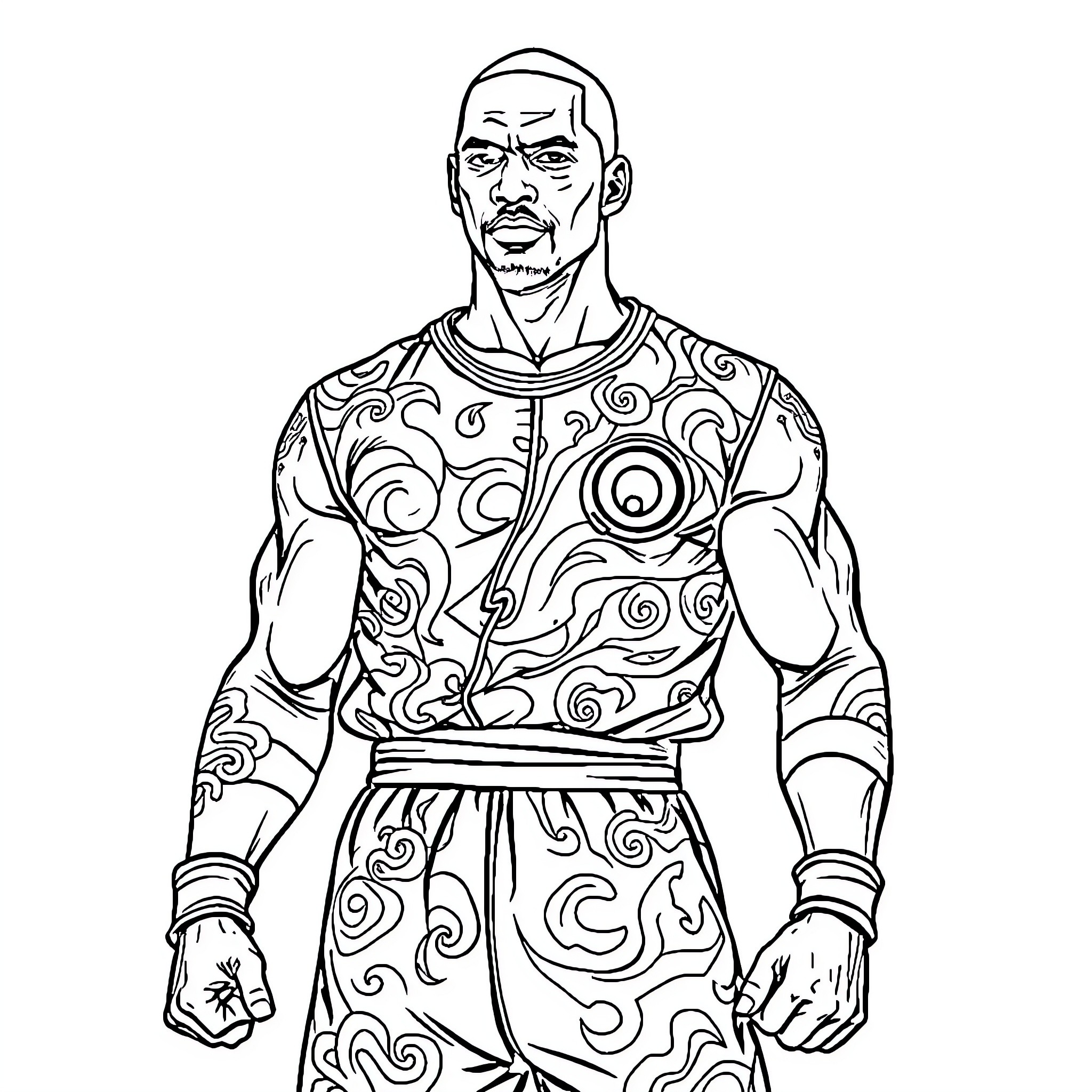 Michael Jordan in traditional martial arts uniform Coloring Page (free black-and-white line drawing printable PDF for all, from beginners to advanced learners, including children, teens, adults, and seniors)