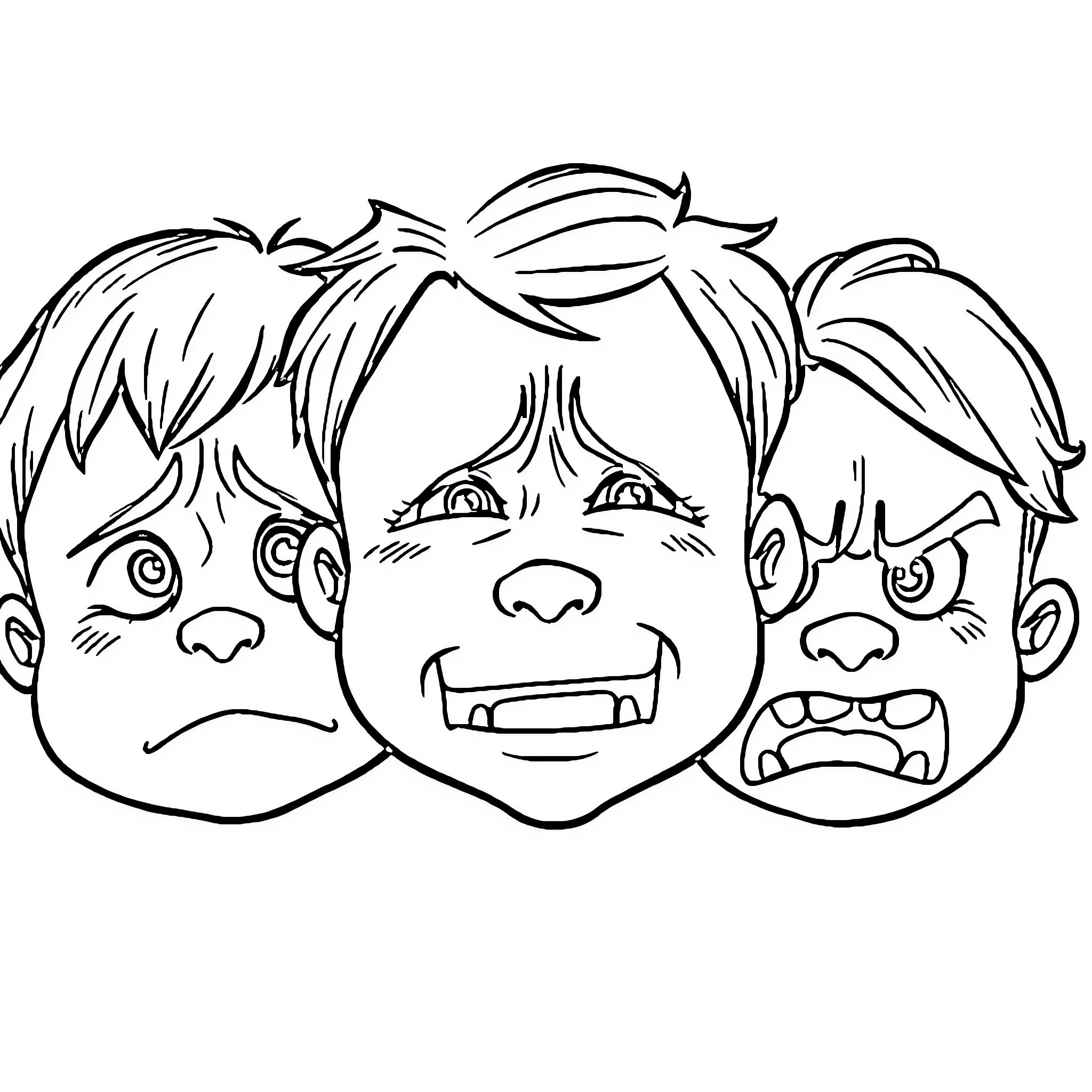 Child's Emotional Expressions Coloring Page (free black-and-white line drawing printable PDF for all, from beginners to advanced learners, including children, teens, adults, and seniors)