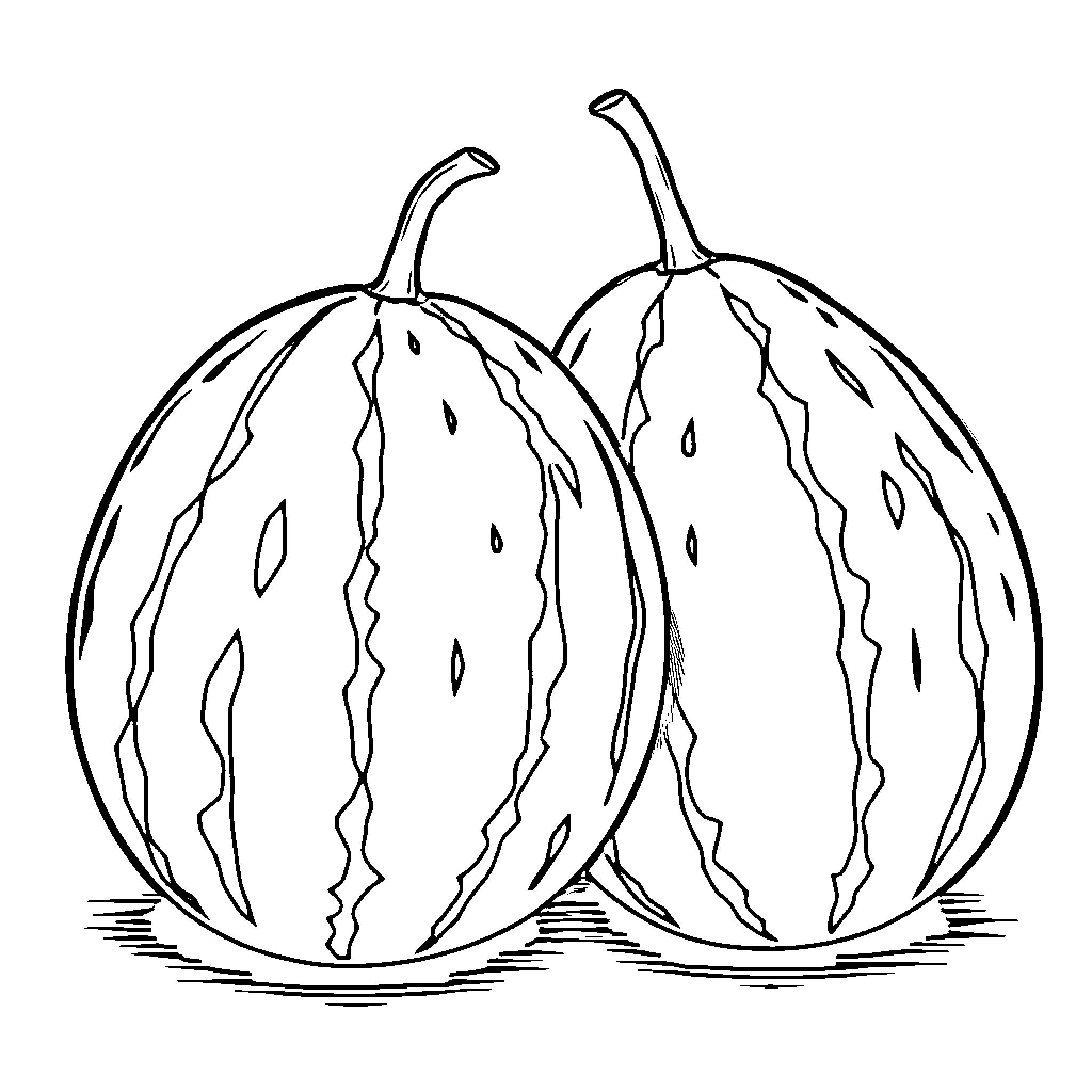 Melon halves in simple line art Coloring Page (free black-and-white line drawing printable PDF for all, from beginners to advanced learners, including children, teens, adults, and seniors)
