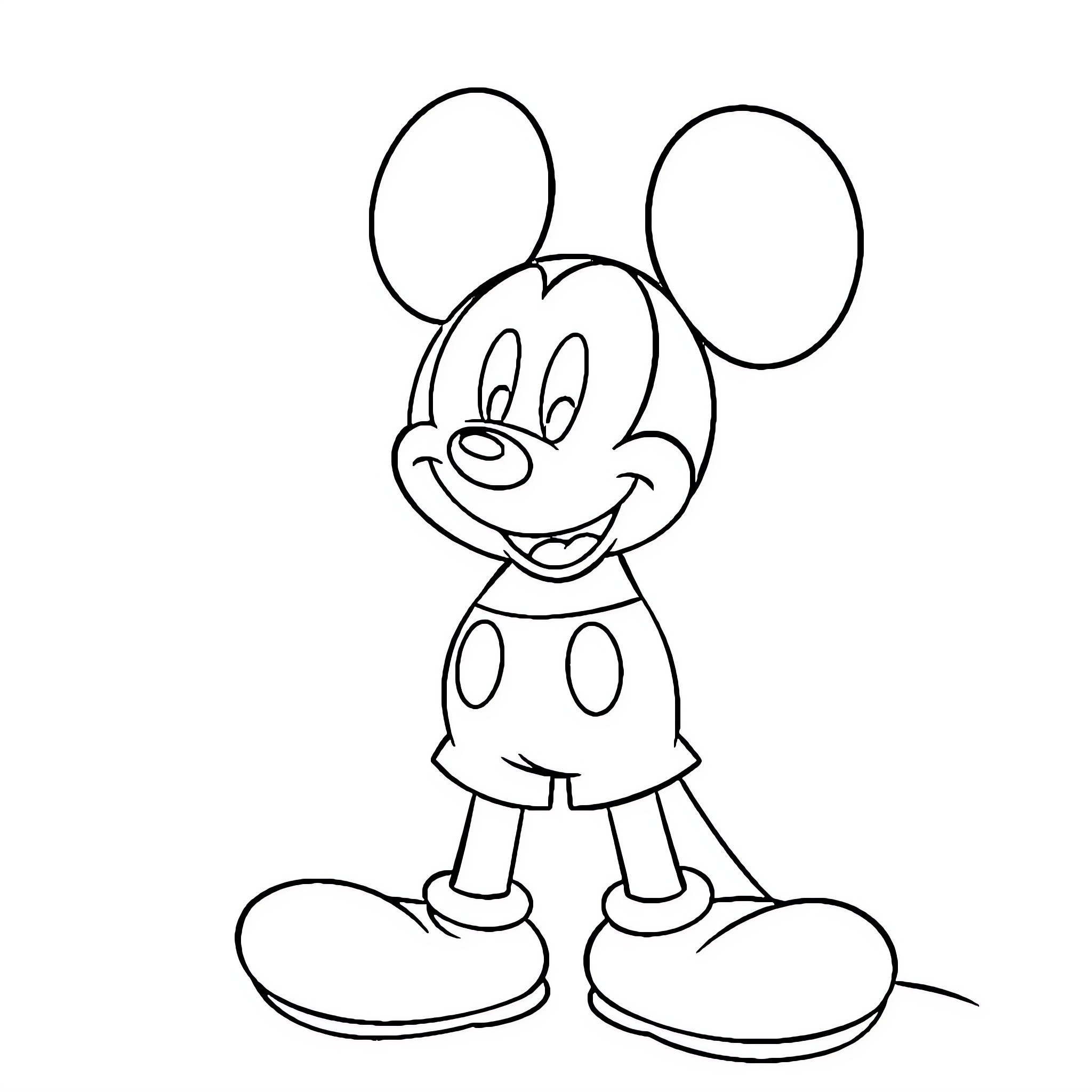 Mickey in a cheerful and whimsical pose Coloring Page (free black-and-white line drawing printable PDF for all, from beginners to advanced learners, including children, teens, adults, and seniors)