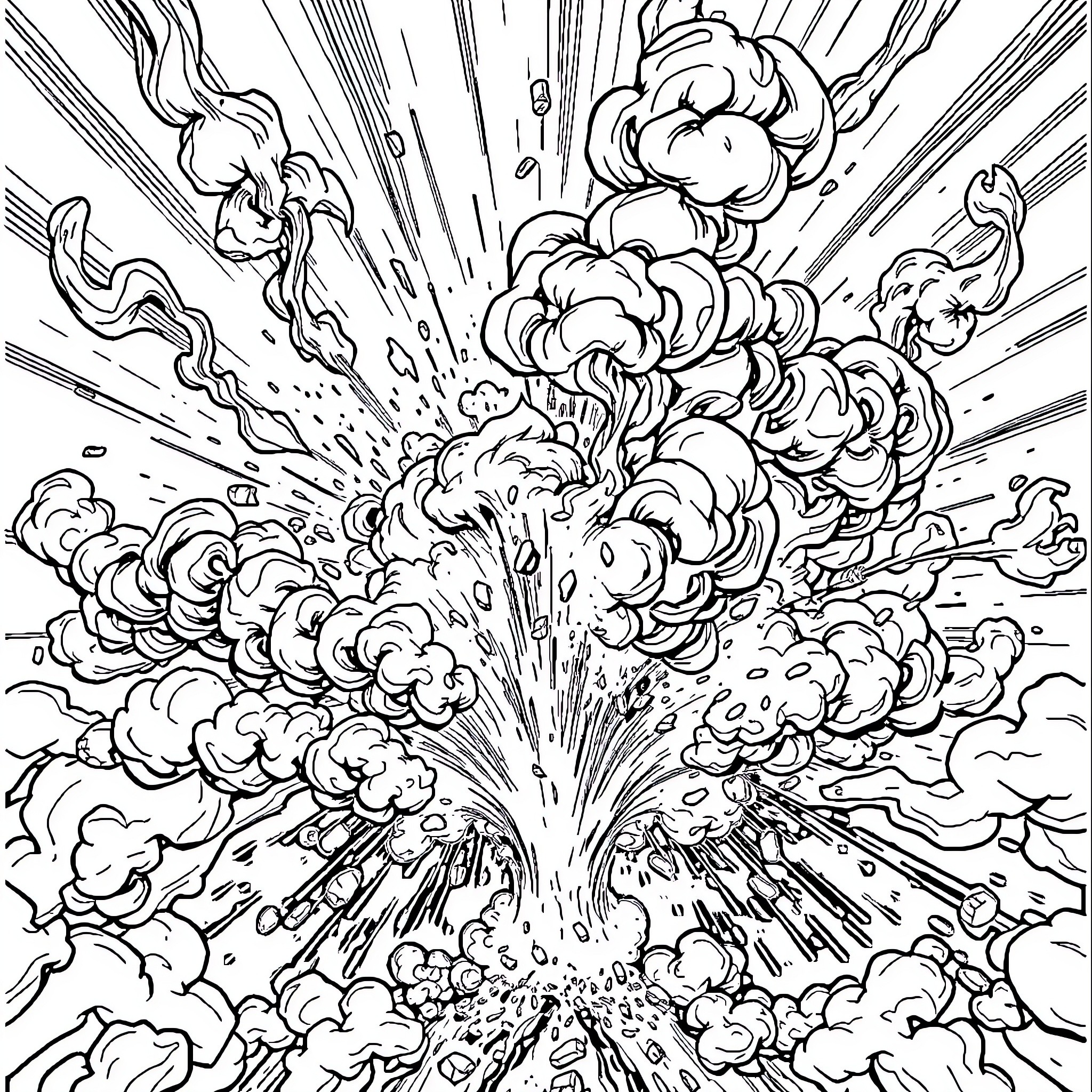 Explosion of dynamic energy and movement Coloring Page (free black-and-white line drawing printable PDF for all, from beginners to advanced learners, including children, teens, adults, and seniors)