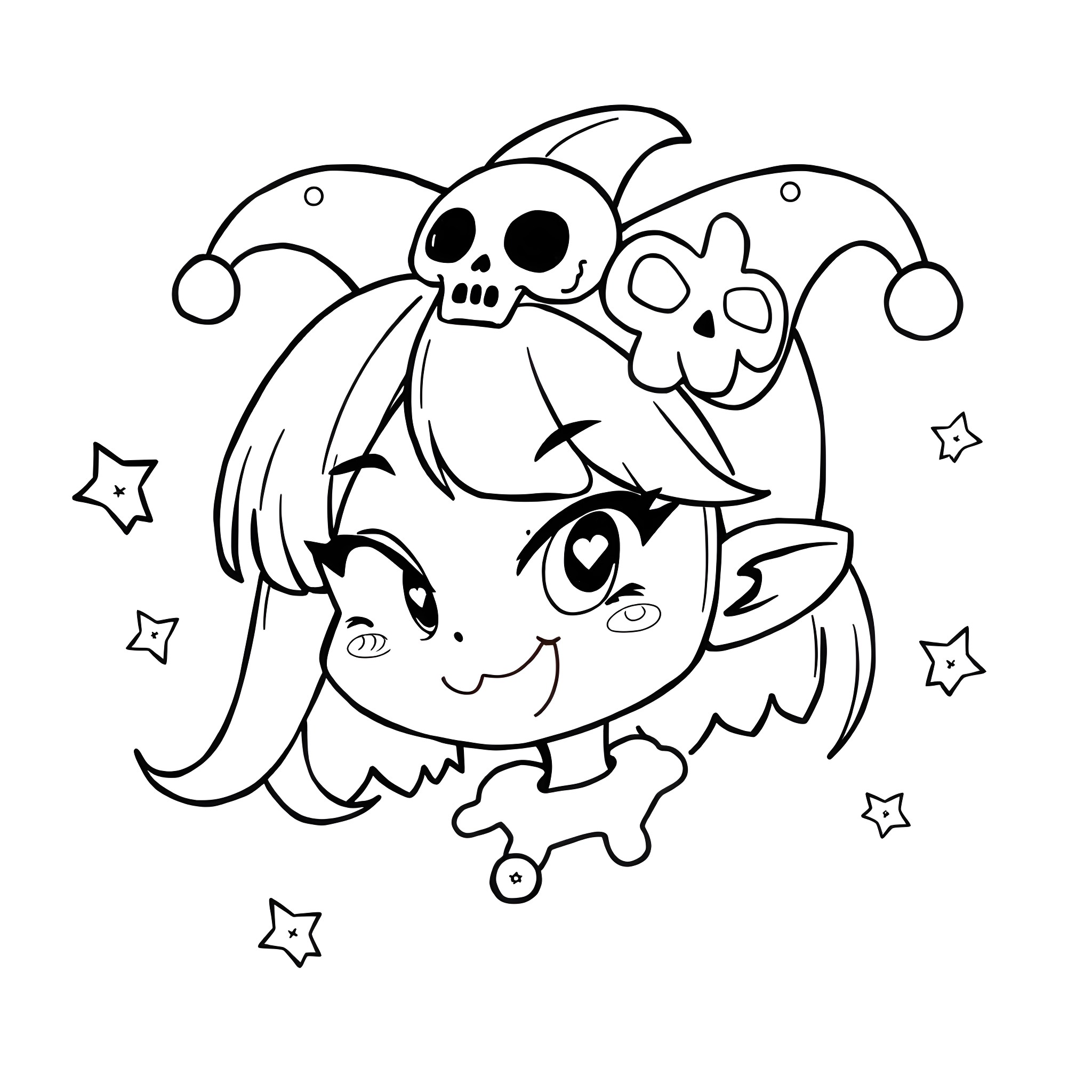 Kuromi in a whimsical, playful pose Coloring Page (free black-and-white line drawing printable PDF for all, from beginners to advanced learners, including children, teens, adults, and seniors)