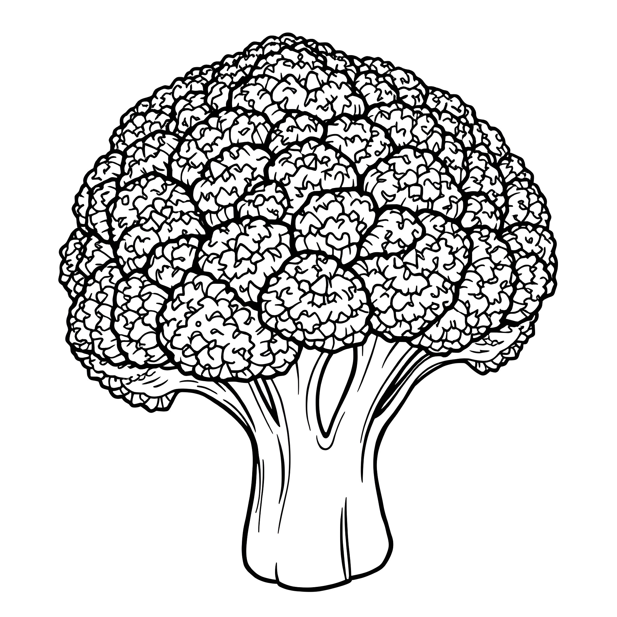 Broccoli florets in black and white Coloring Page (free black-and-white line drawing printable PDF for all, from beginners to advanced learners, including children, teens, adults, and seniors)