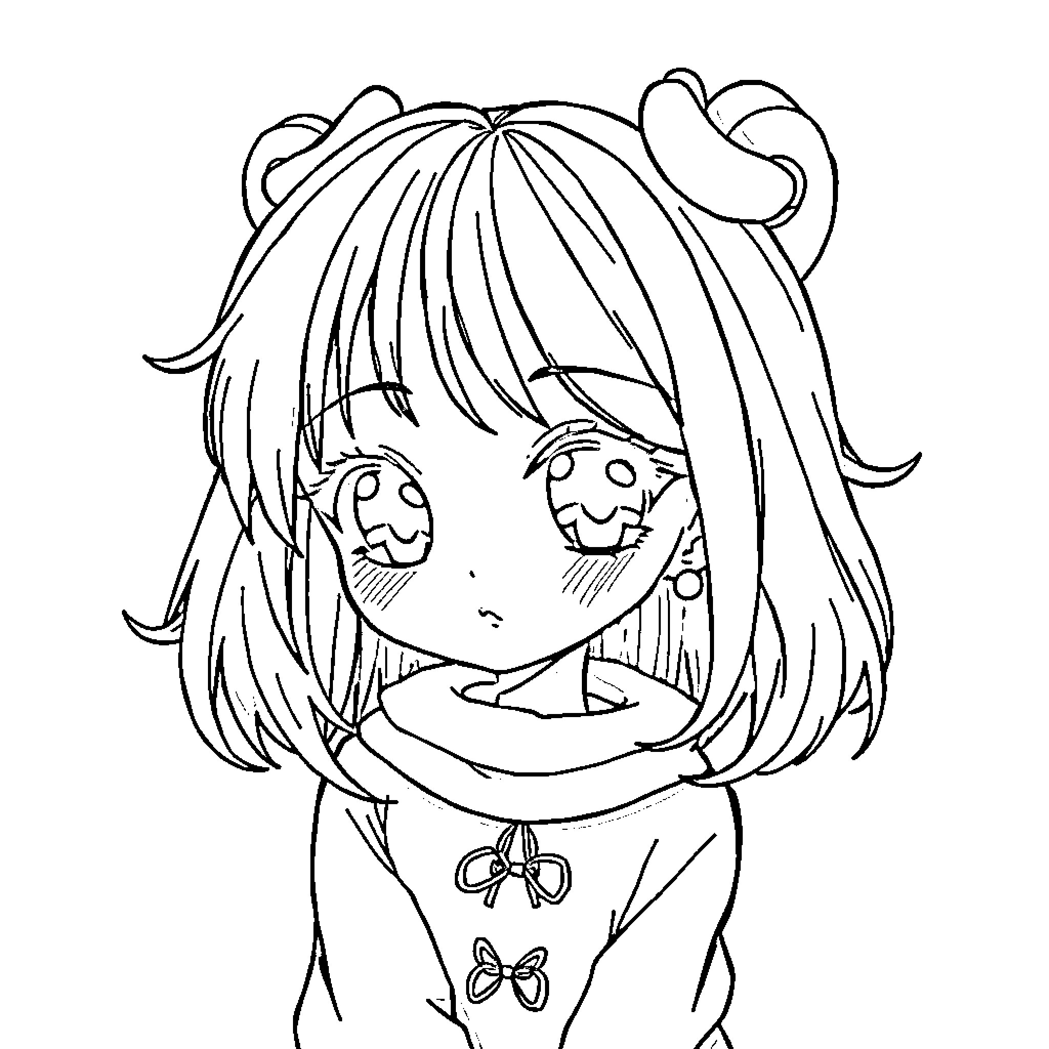 Anime Girl with Playful Expression Coloring Page (free black-and-white line drawing printable PDF for all, from beginners to advanced learners, including children, teens, adults, and seniors)