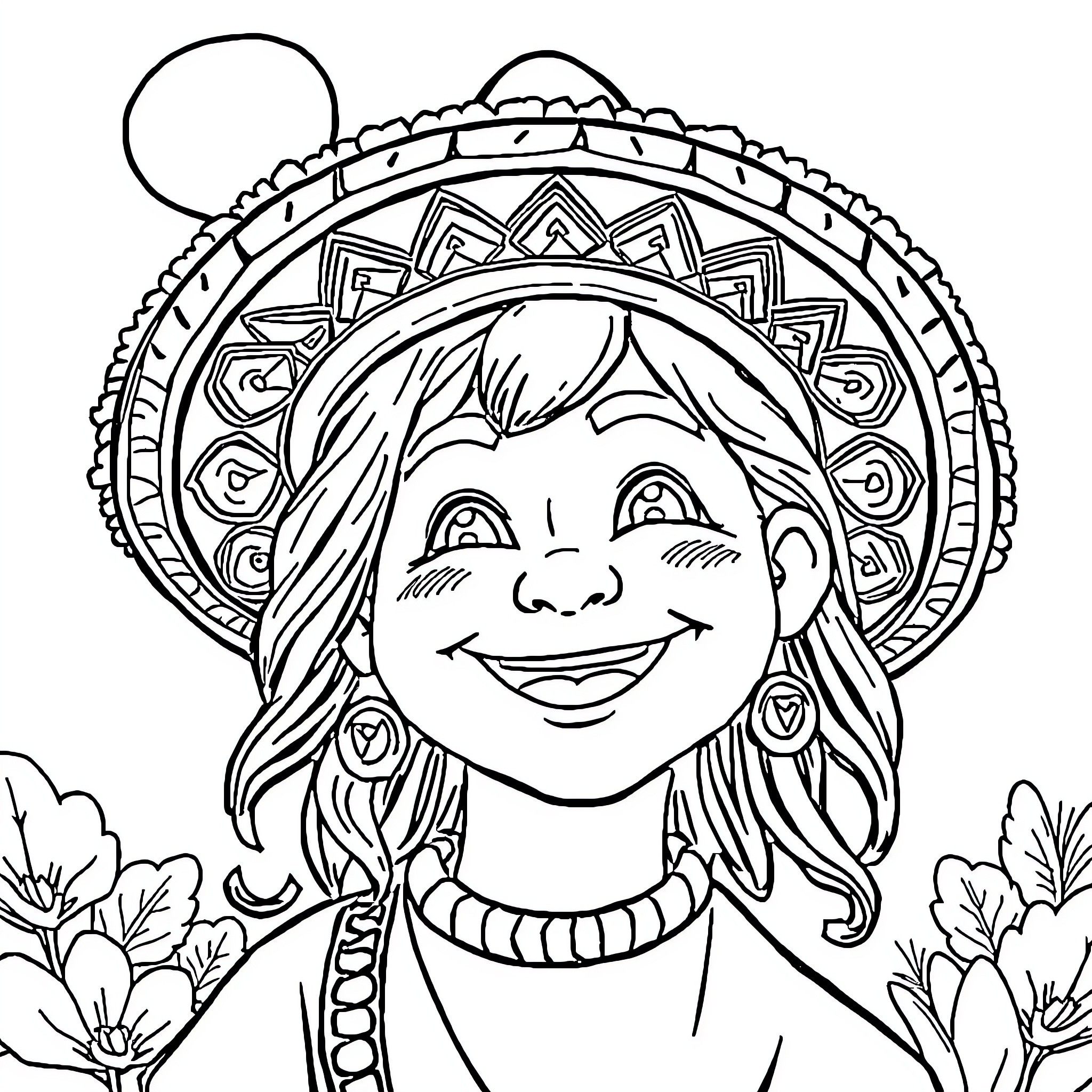 Shu Kurenai enjoying the outdoors with a cheerful expression Coloring Page (free black-and-white line drawing printable PDF for all, from beginners to advanced learners, including children, teens, adults, and seniors)