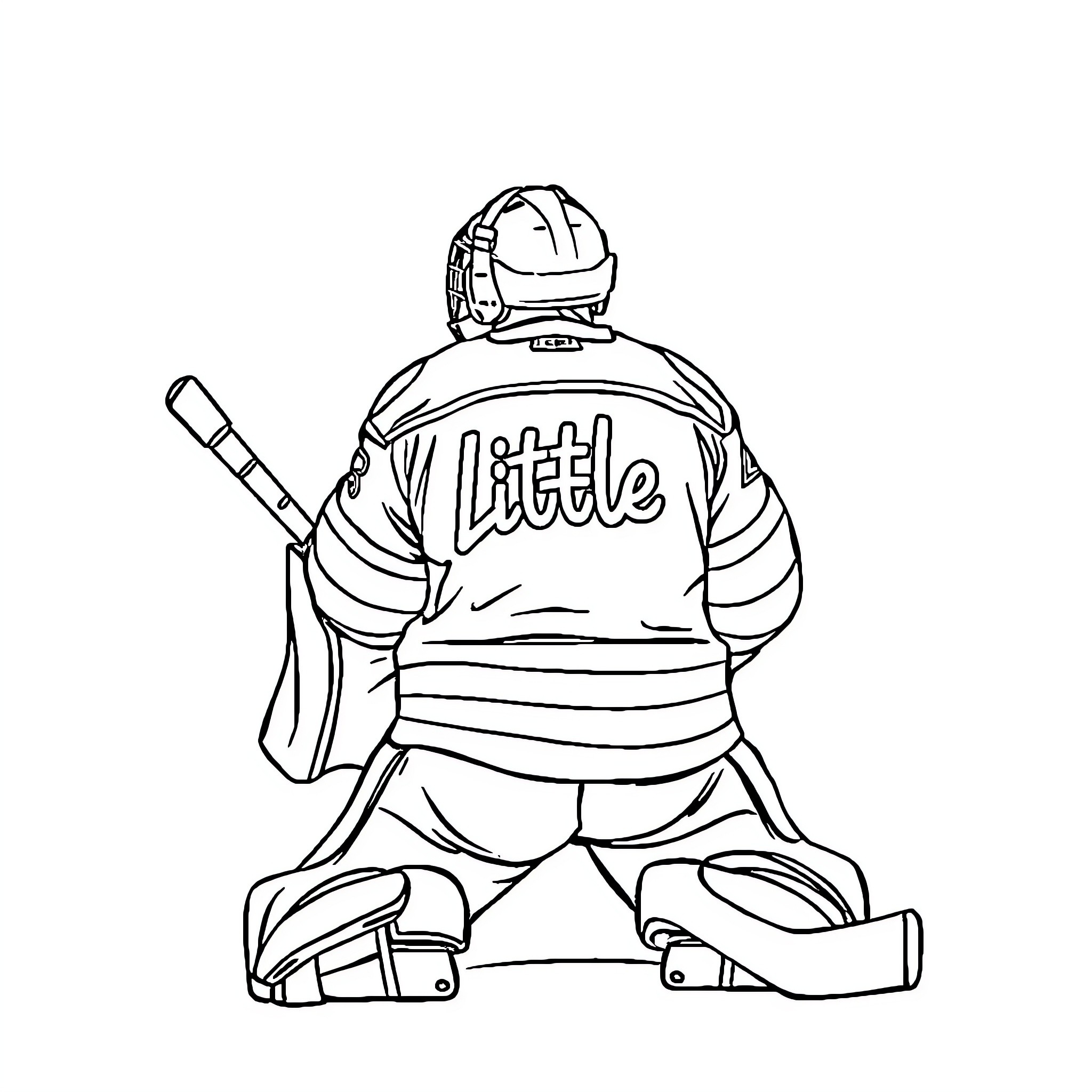 Hockey Goalie in Protective Gear on the Ice Coloring Page (free black-and-white line drawing printable PDF for all, from beginners to advanced learners, including children, teens, adults, and seniors)