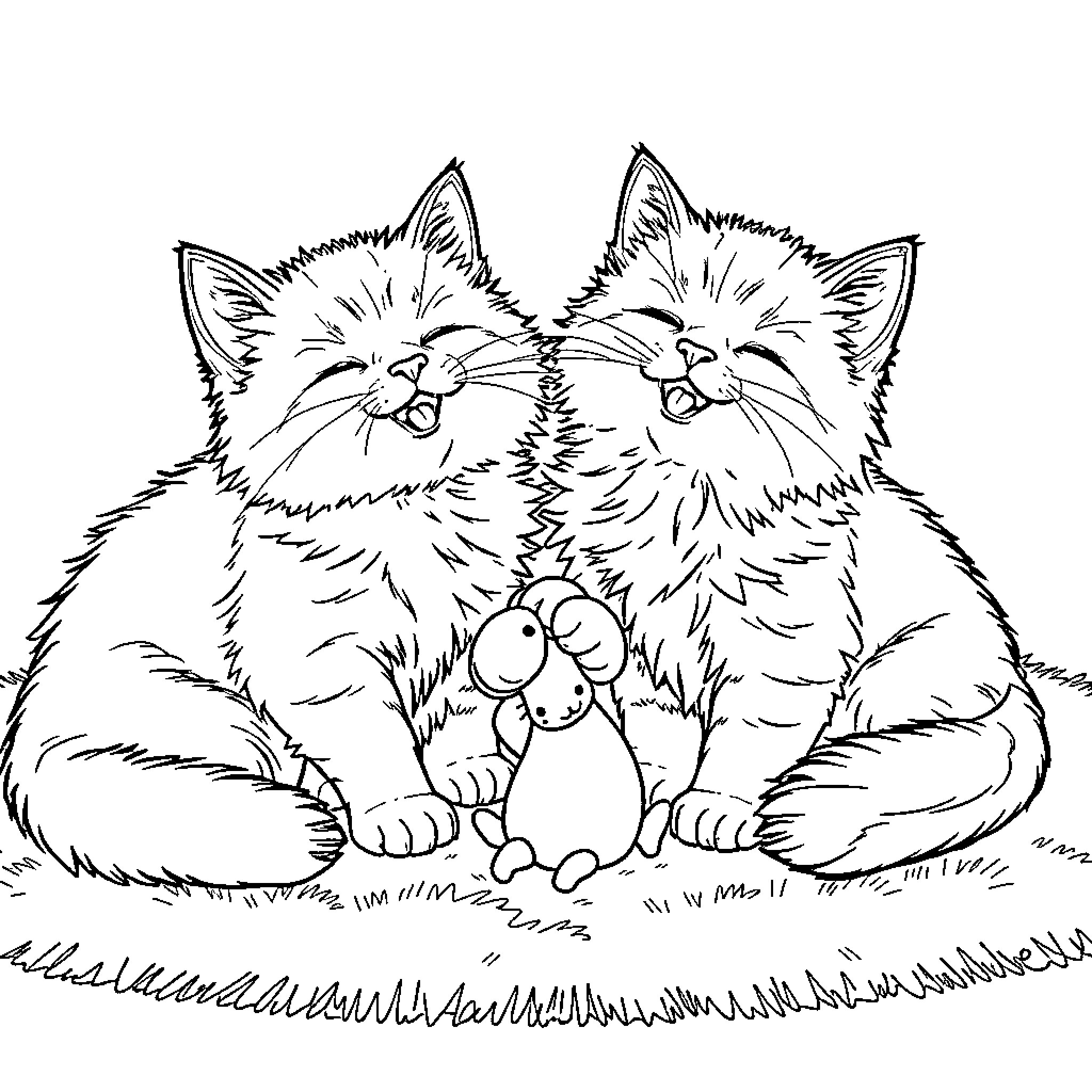 Cat Companions Resting Peacefully Coloring Page (free black-and-white line drawing printable PDF for all, from beginners to advanced learners, including children, teens, adults, and seniors)