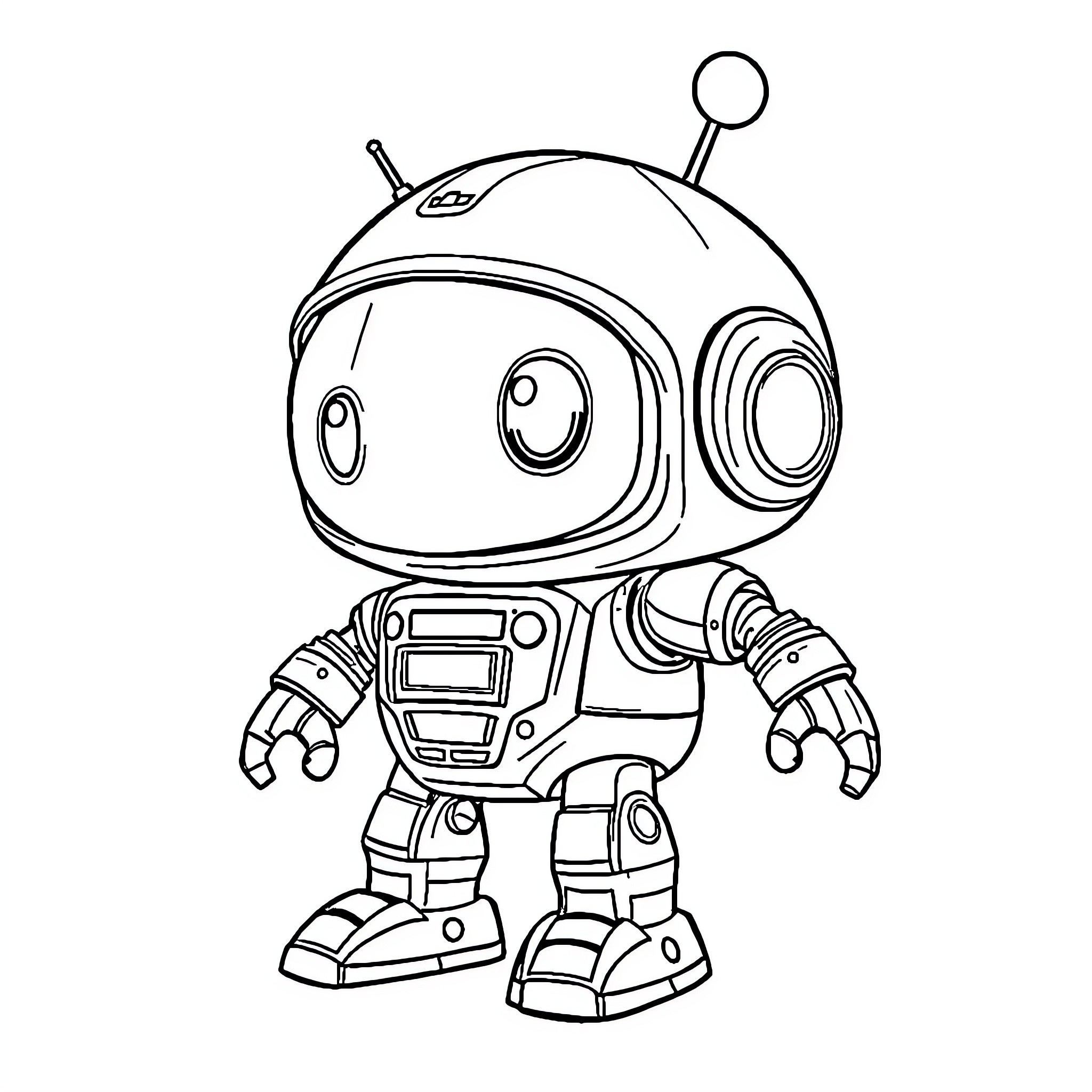 Astro Bot in a Robotic Pose Coloring Page (free black-and-white line drawing printable PDF for all, from beginners to advanced learners, including children, teens, adults, and seniors)