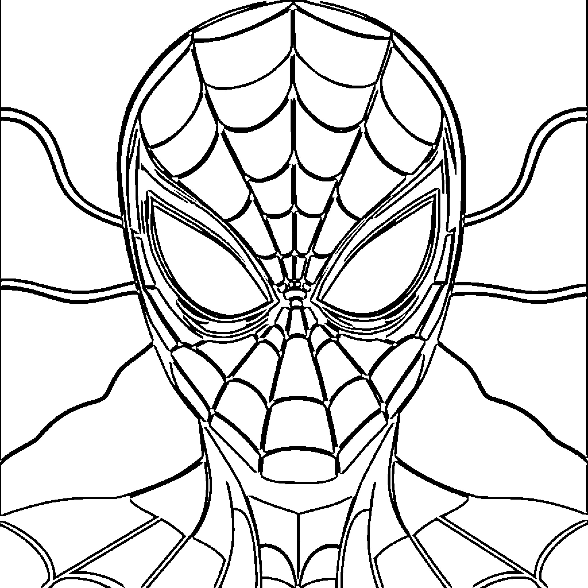 Spiderman in heroic pose with web-like pattern Coloring Page (free black-and-white line drawing printable PDF for all, from beginners to advanced learners, including children, teens, adults, and seniors)