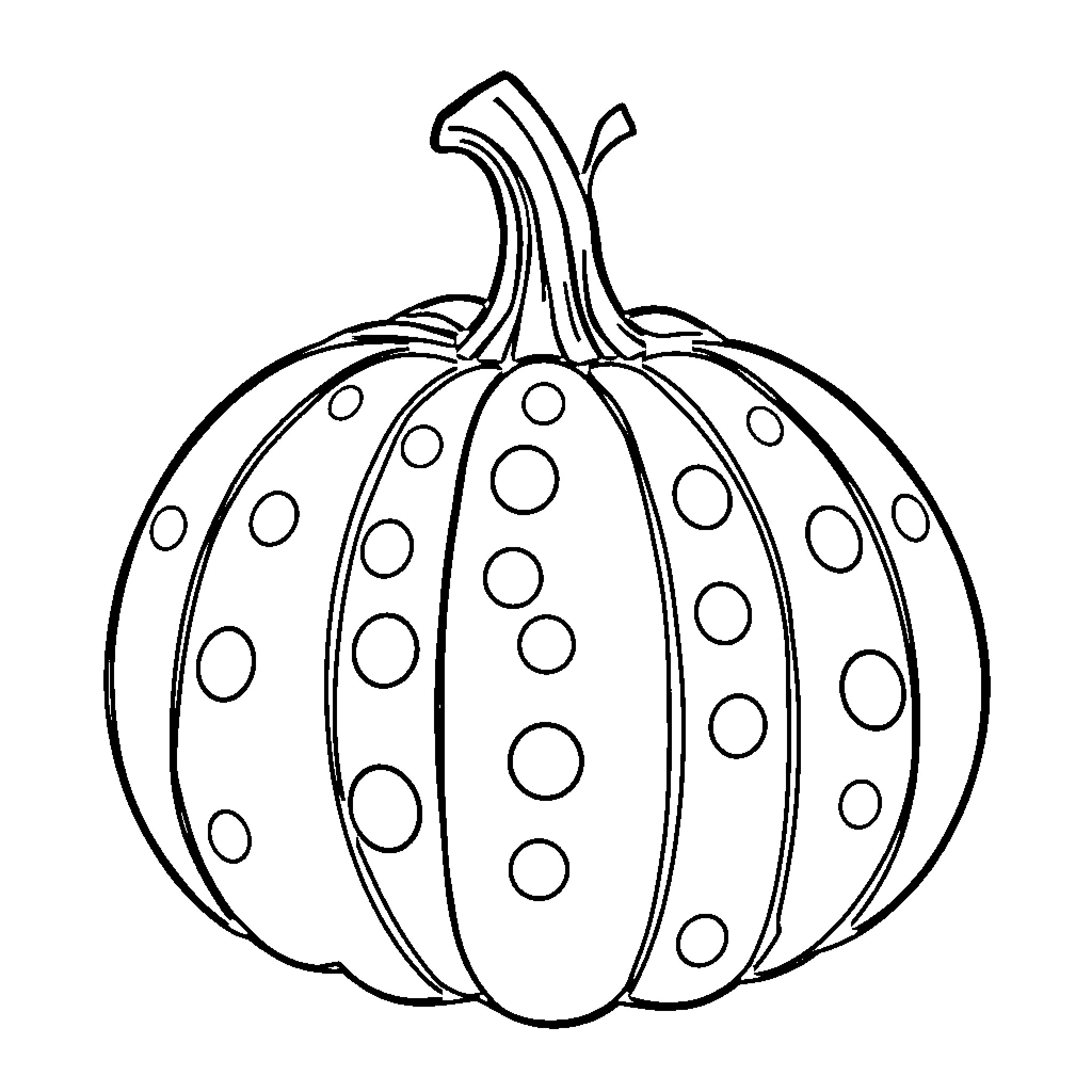 Pumpkin with Polka Dots Coloring Page (free black-and-white line drawing printable PDF for all, from beginners to advanced learners, including children, teens, adults, and seniors)