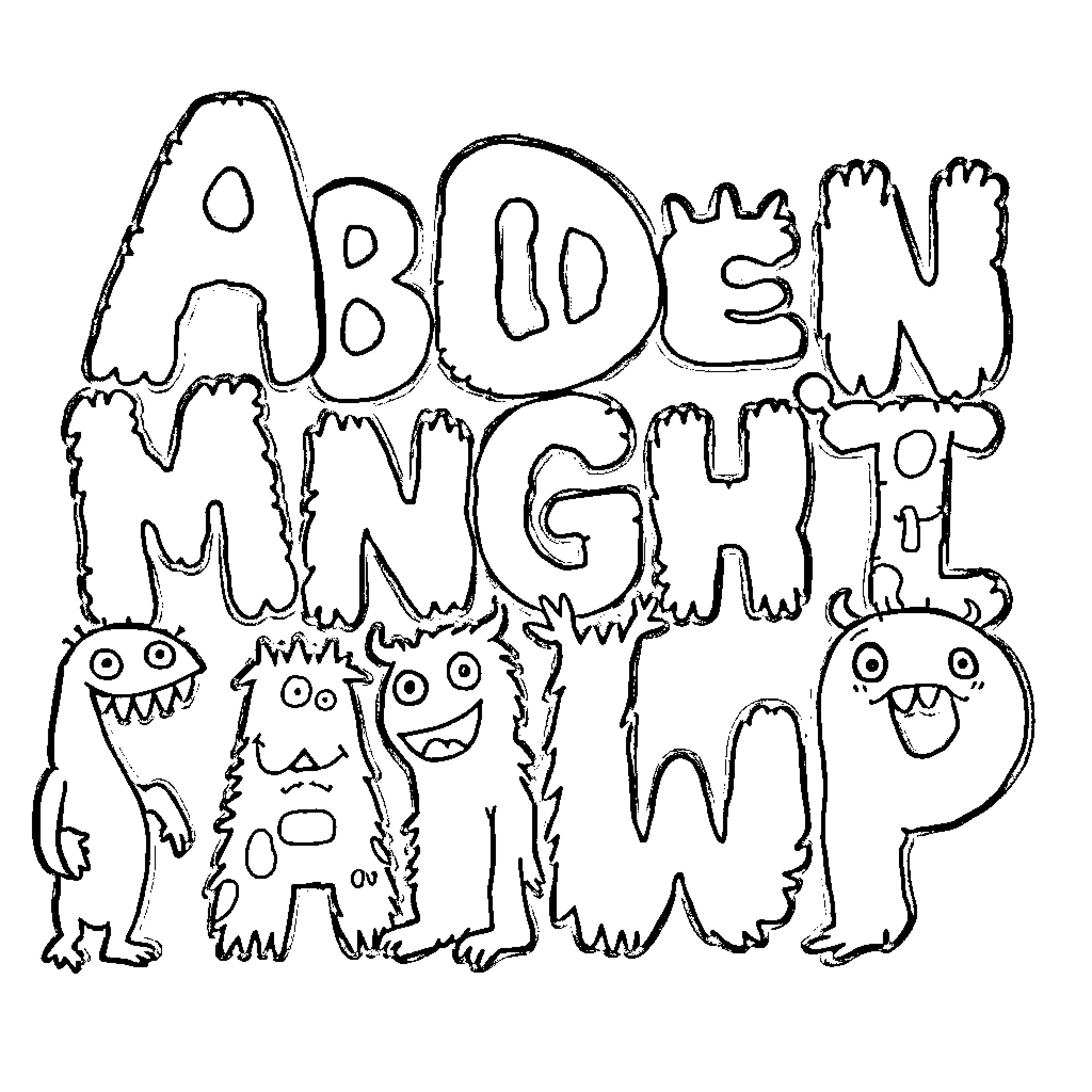 Monster Creatures Gathering Together Coloring Page (free black-and-white line drawing printable PDF for all, from beginners to advanced learners, including children, teens, adults, and seniors)