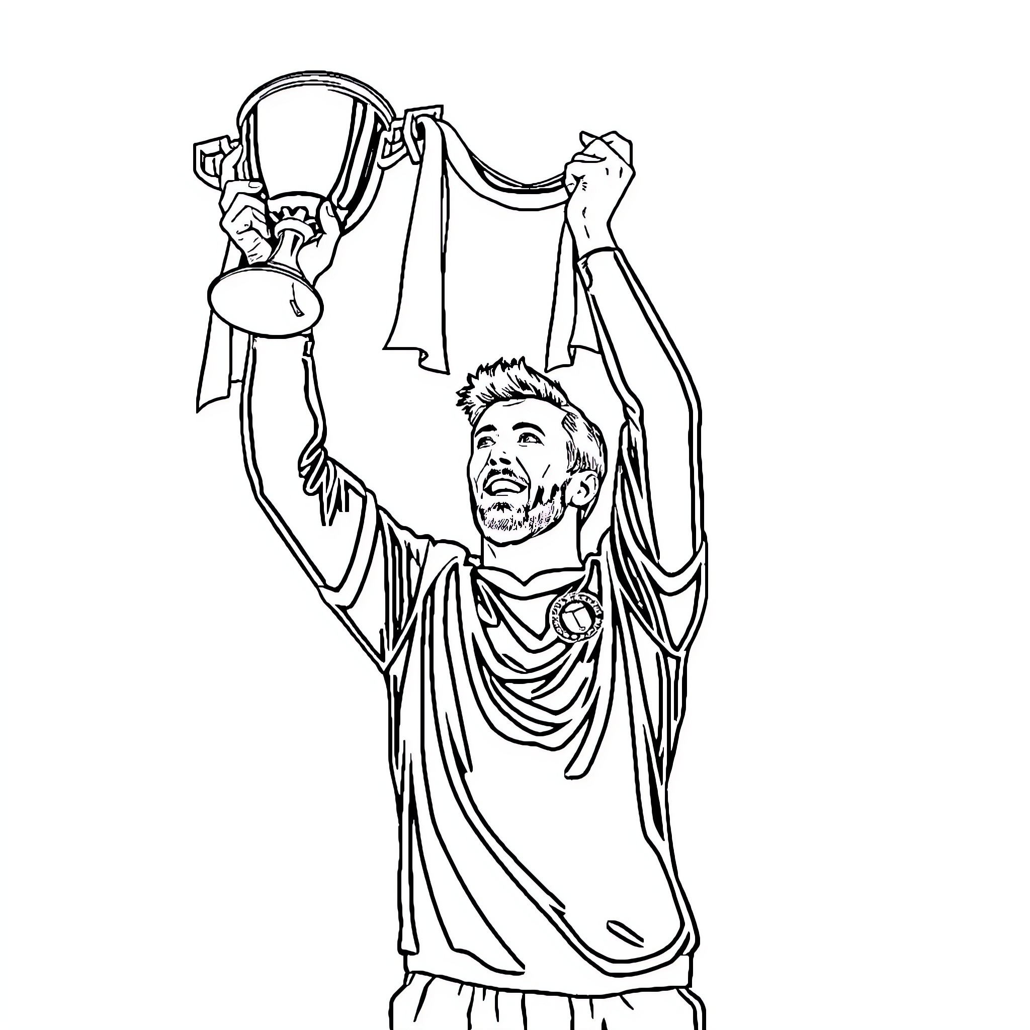 Billy McNeil celebrating athletic victory with trophy Coloring Page (free black-and-white line drawing printable PDF for all, from beginners to advanced learners, including children, teens, adults, and seniors)