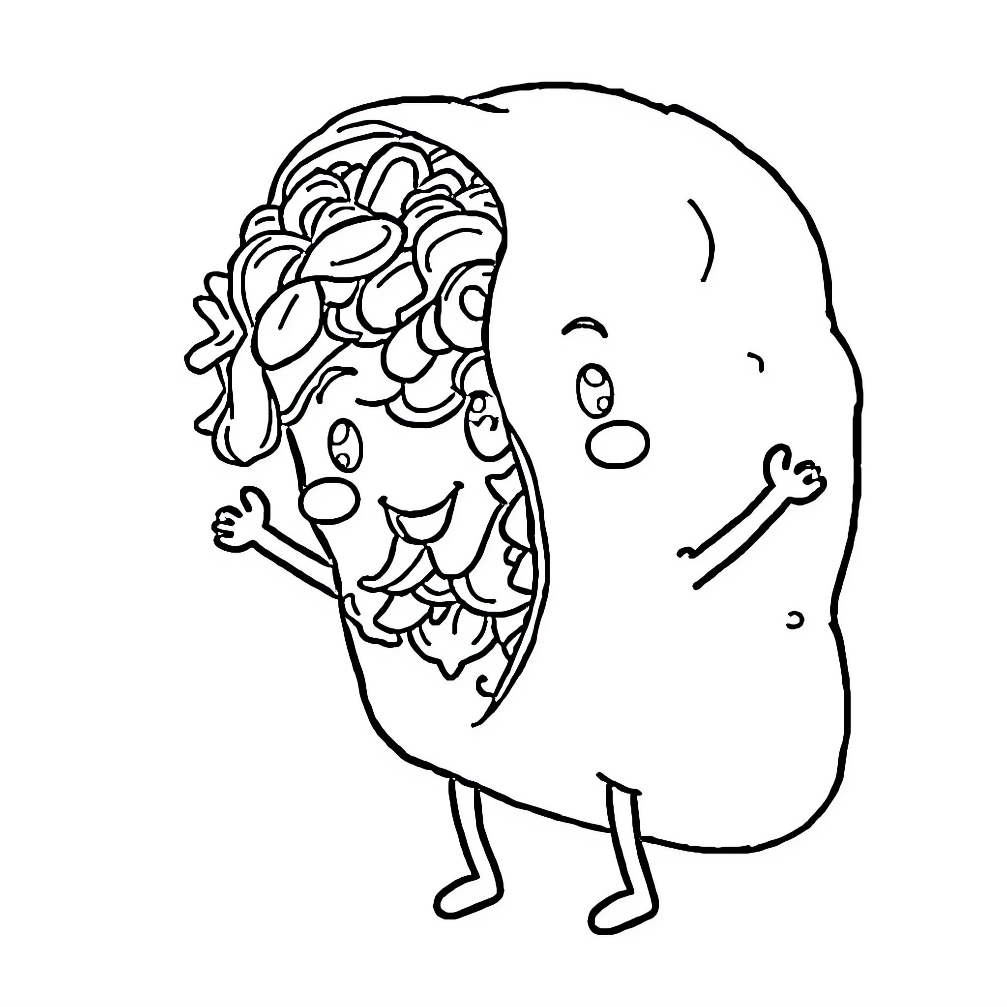 Burrito character smiling and gesturing happily Coloring Page (free black-and-white line drawing printable PDF for all, from beginners to advanced learners, including children, teens, adults, and seniors)