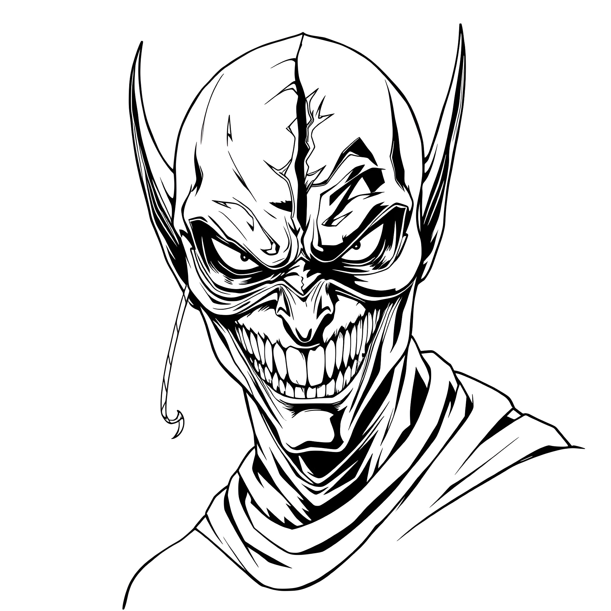 Goblin with twisted and sinister expression Coloring Page (free black-and-white line drawing printable PDF for all, from beginners to advanced learners, including children, teens, adults, and seniors)