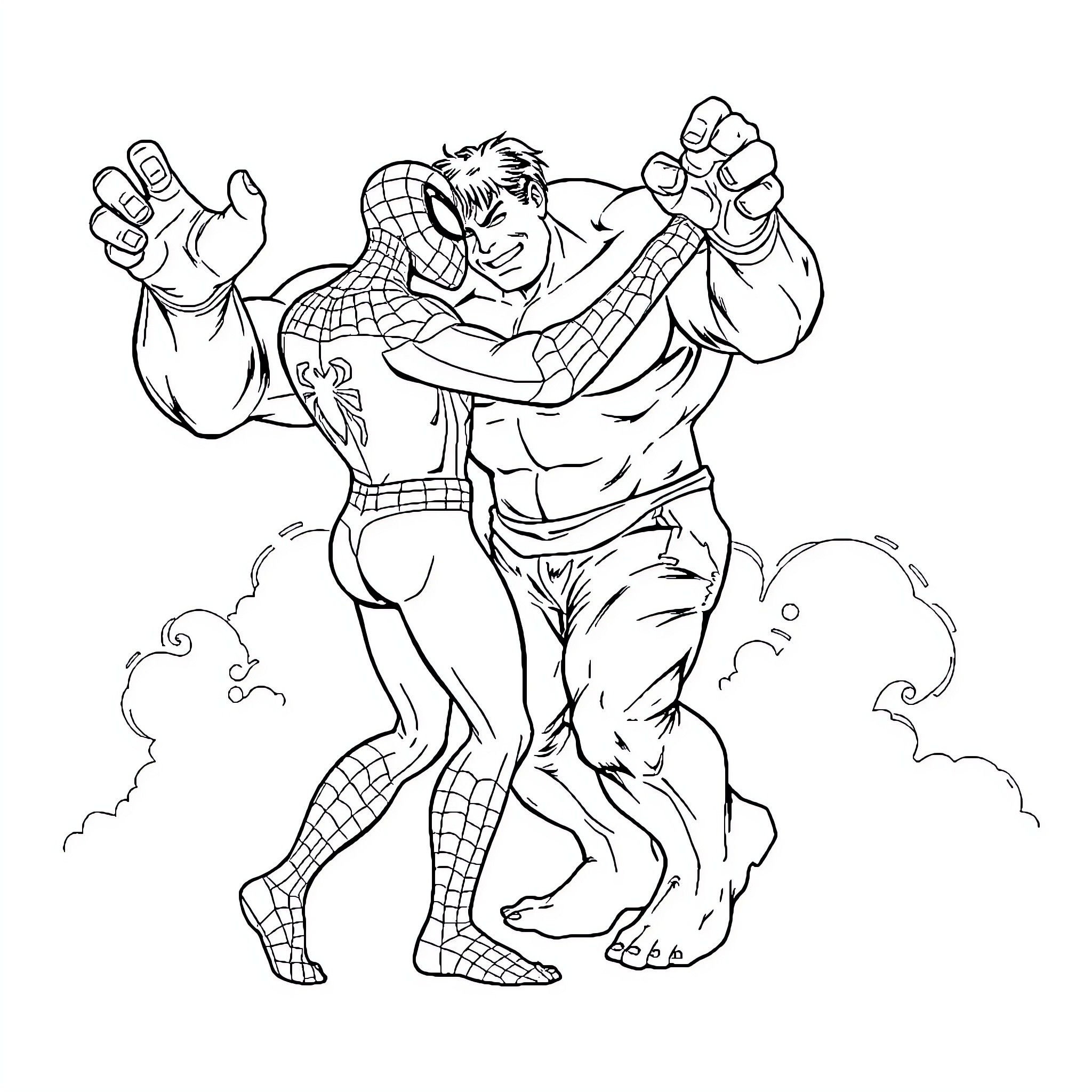 Spiderman in heroic action pose Coloring Page (free black-and-white line drawing printable PDF for all, from beginners to advanced learners, including children, teens, adults, and seniors)