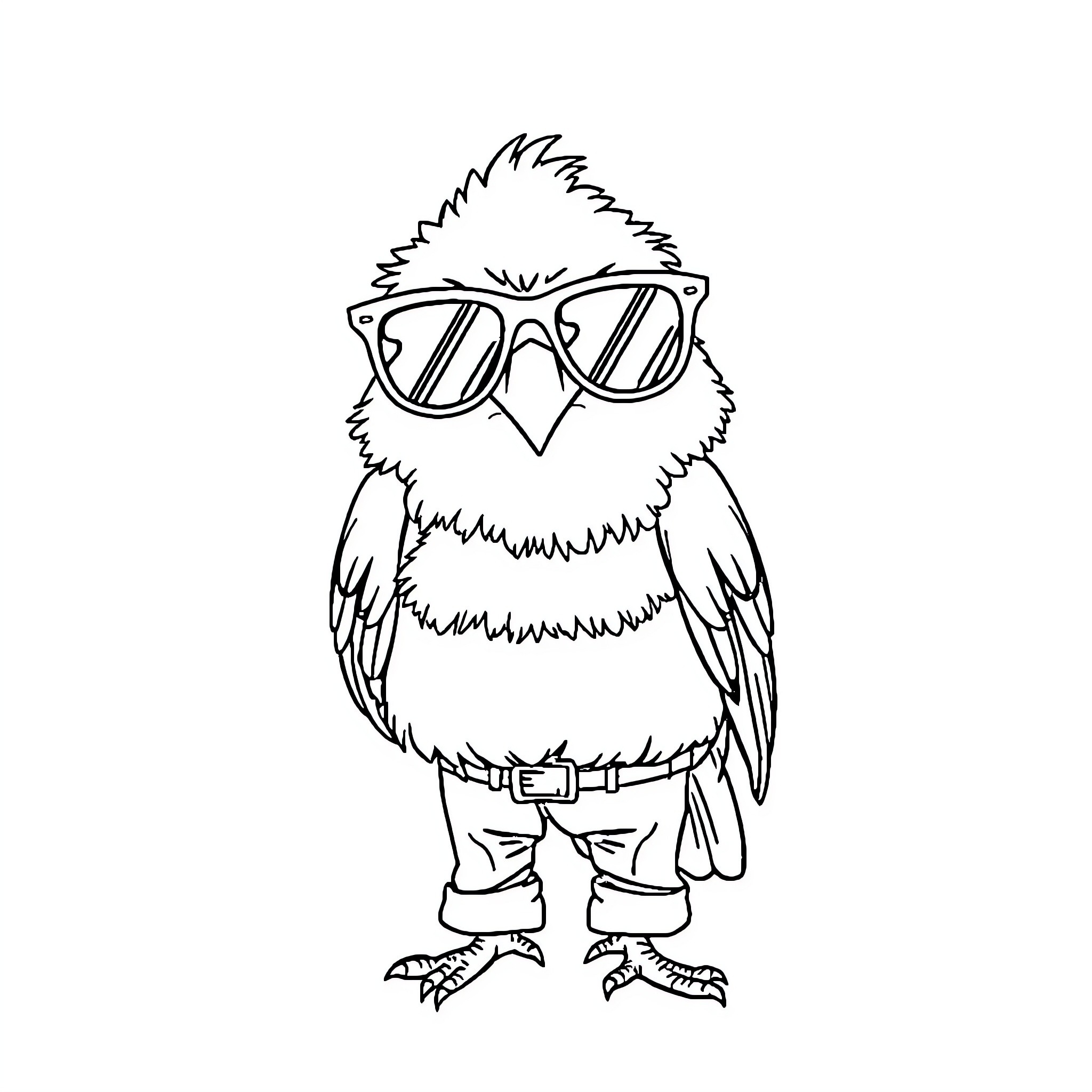 Crow wearing stylish sunglasses Coloring Page (free black-and-white line drawing printable PDF for all, from beginners to advanced learners, including children, teens, adults, and seniors)