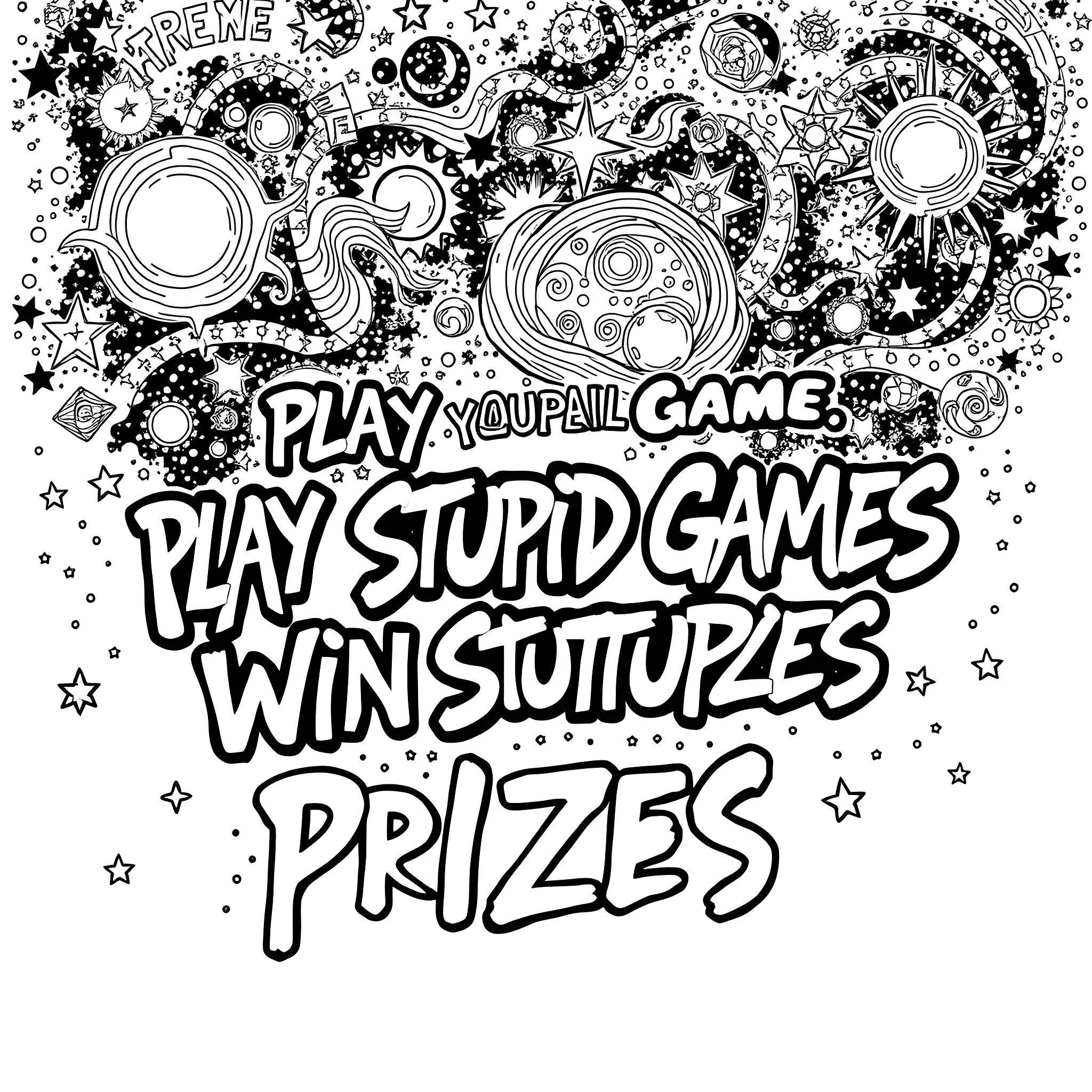 Graffiti with playful expressions and game theme Coloring Page (free black-and-white line drawing printable PDF for all, from beginners to advanced learners, including children, teens, adults, and seniors)