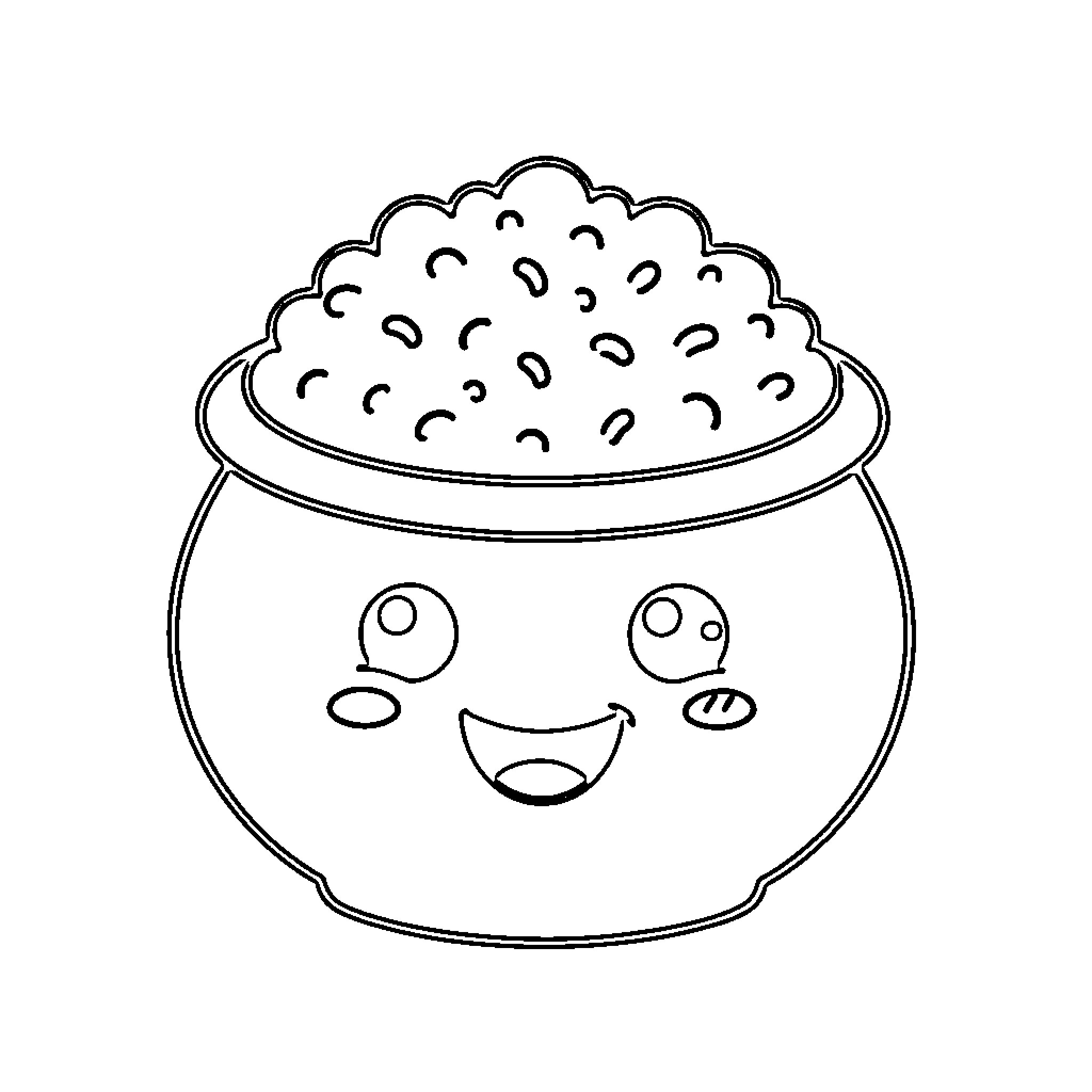 Pongal Pot with Smiling Expression Coloring Page (free black-and-white line drawing printable PDF for all, from beginners to advanced learners, including children, teens, adults, and seniors)