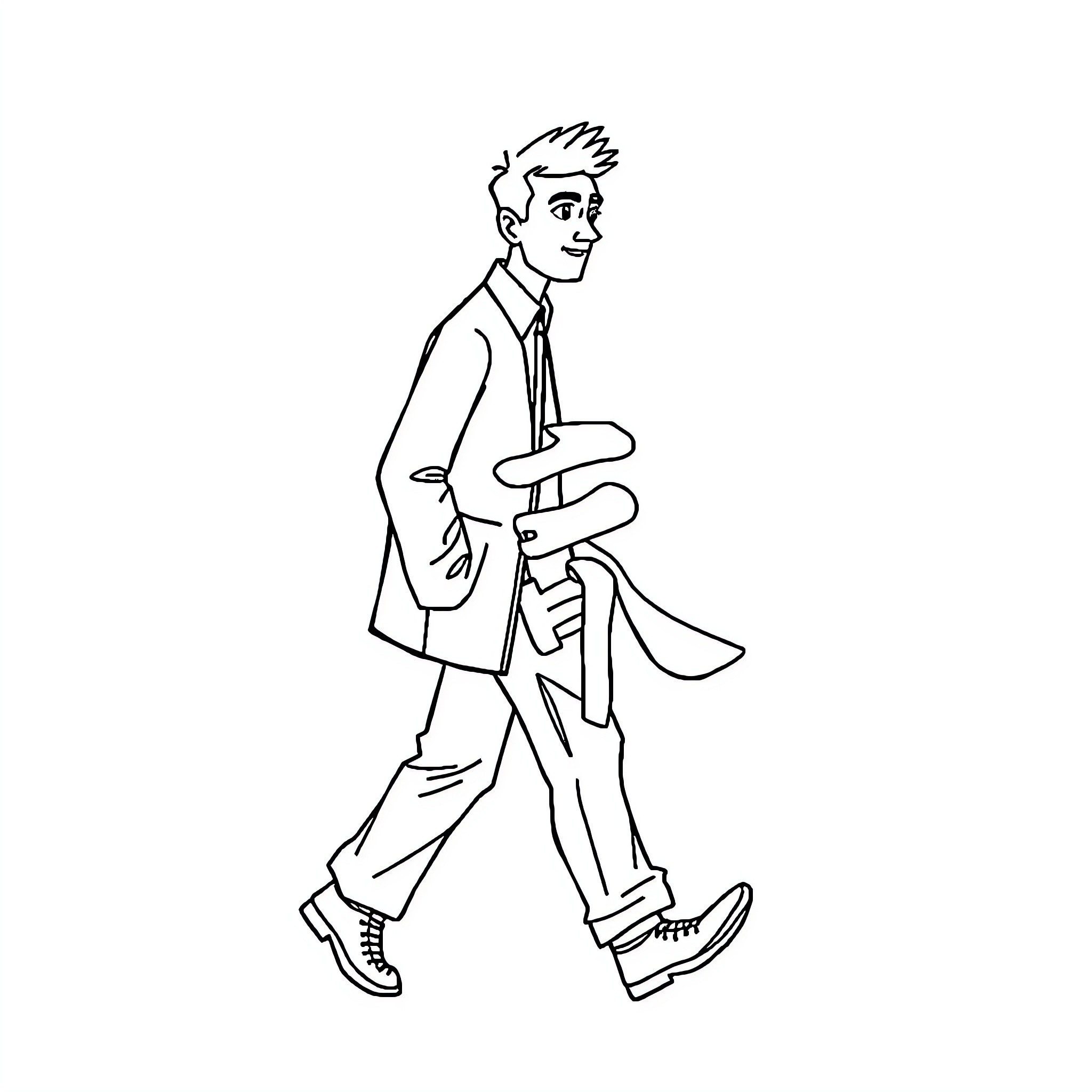 Man walking hurriedly in a business suit Coloring Page (free black-and-white line drawing printable PDF for all, from beginners to advanced learners, including children, teens, adults, and seniors)