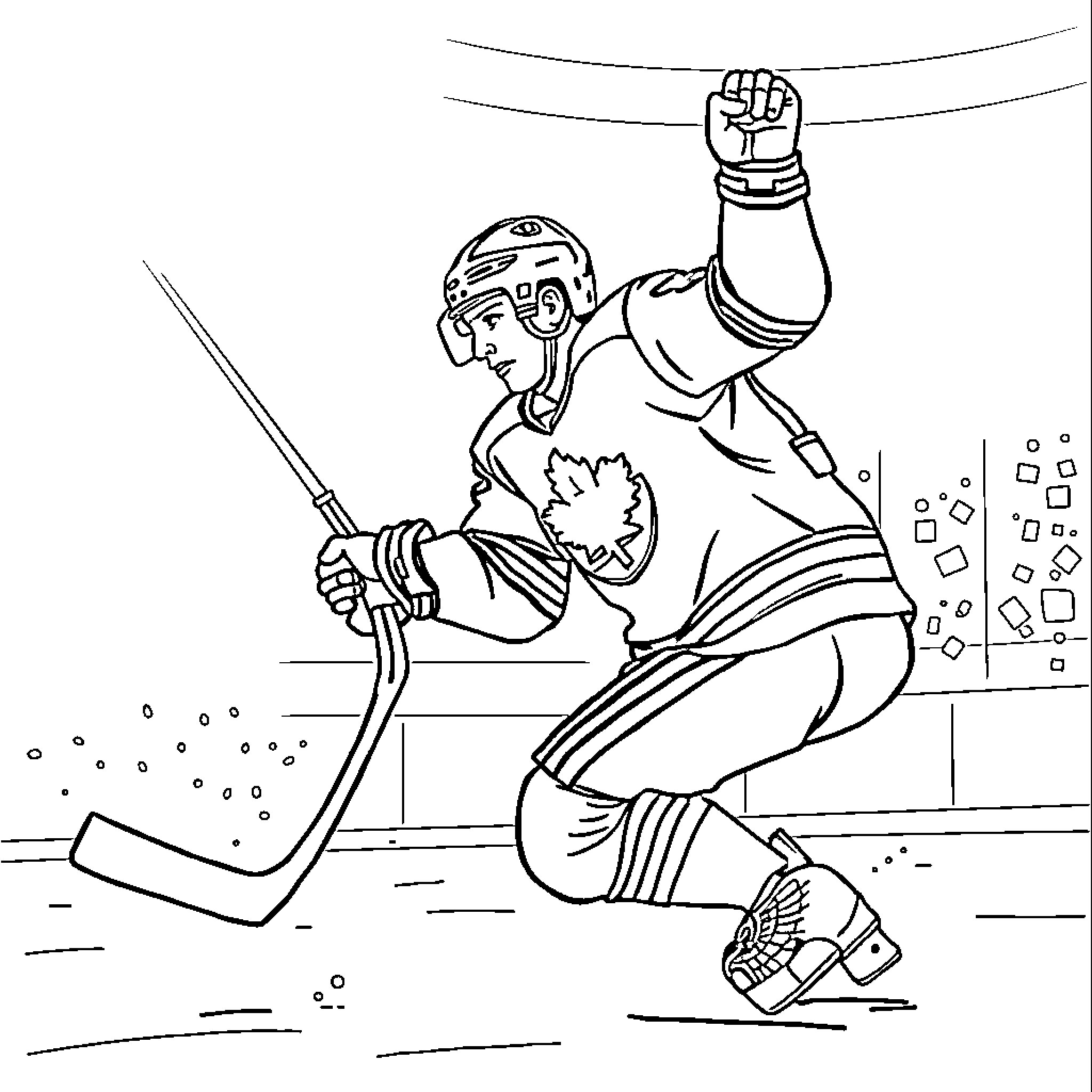 Auston Matthews scoring hockey goal in action Coloring Page (free black-and-white line drawing printable PDF for all, from beginners to advanced learners, including children, teens, adults, and seniors)